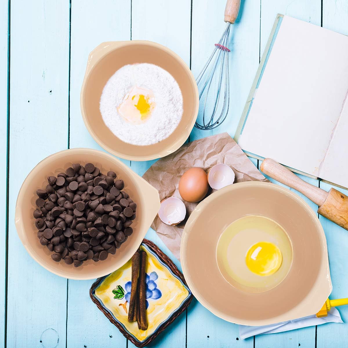 GLAD Mixing Bowls with Pour Spout| Nesting Design Saves Space | Non-Slip, BPA Free, Dishwasher Safe Plastic | Kitchen Cooking and Baking Supplies, Blush, 3 piece set