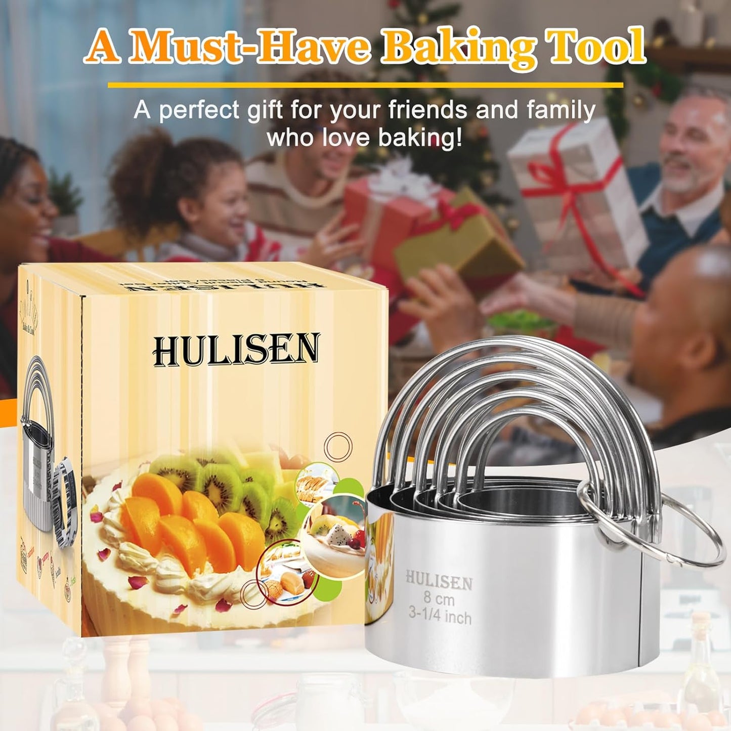 HULISEN Biscuit Cutter Set (5 Pieces/Set), Round Cookies Cutter with Handle, Professional Baking Dough Tools, Gift Package
