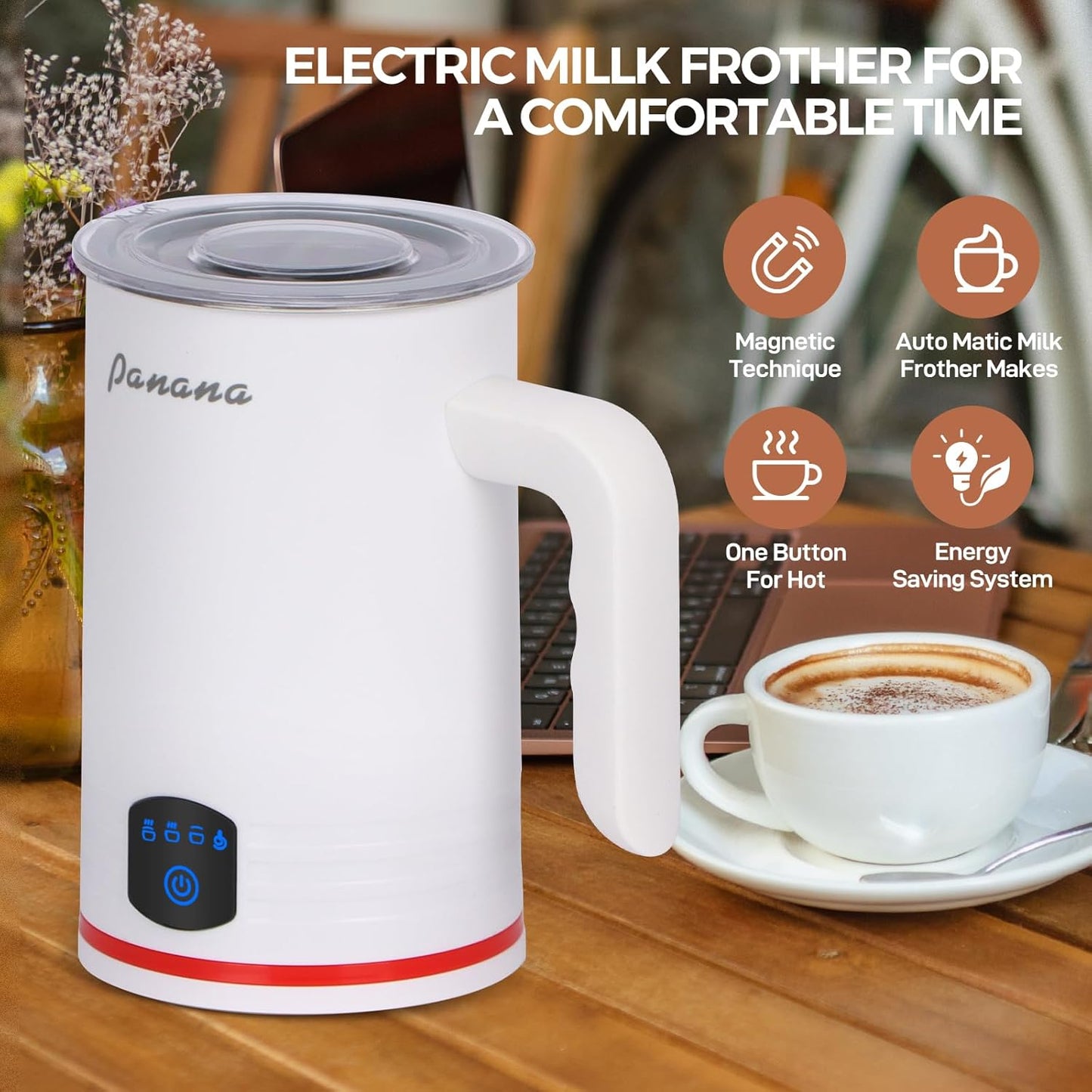 Electric Milk Frother, 4 in 1 Milk Steamer, 14.5oz/430ml Automatic Warm and Cold Foam Maker for Coffee,Latte, Cappuccino, Macchiato, Hot Chocolate (White)
