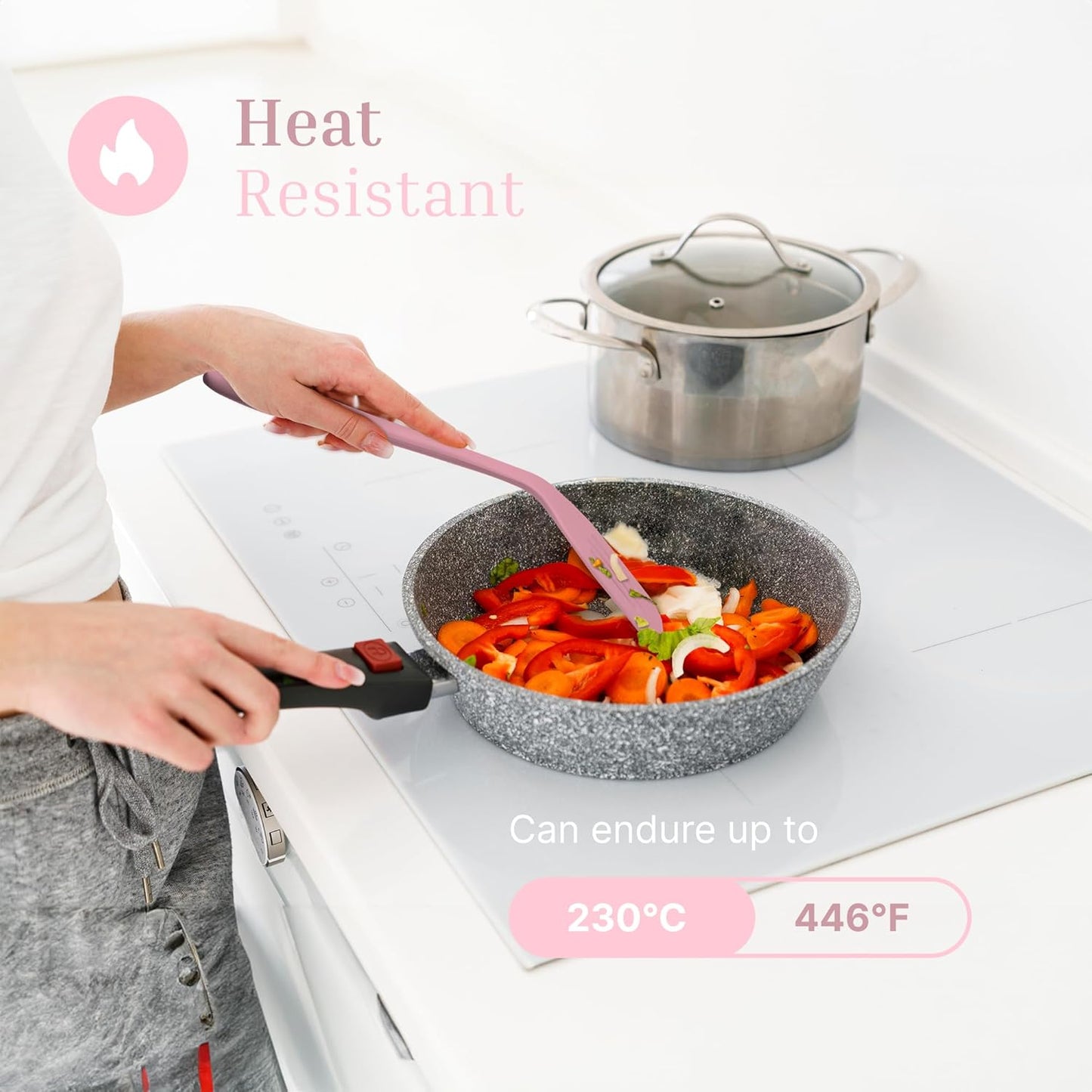 Silicone Slotted Turner Set – 2-Piece Set of Turner Spatulas for Eggs and Pancakes – Kitchen Tools & Accessories with Comfortable Handles, Heat-Resistant Utensils for Cooking and Baking – Pastel Pink