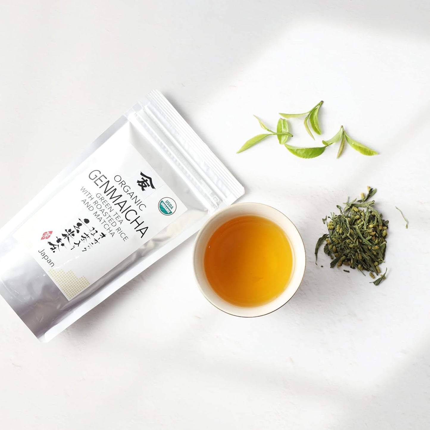 TOMOSAN Organic Genmaicha Tea - Loose Leaf Japanese Premium Green Tea - Genmai Matcha Roasted Brown Rice Blend, USDA Certified, Uji-Kyoto, 100g/3.5oz