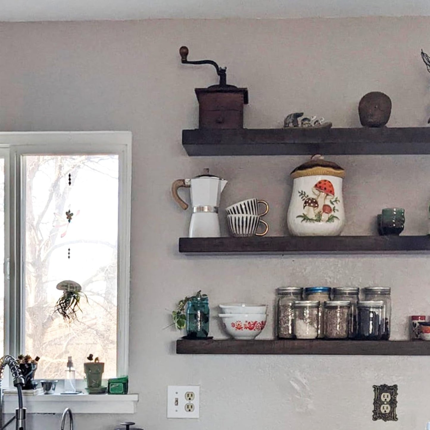 URBANDI, Rustic Floating Shelves, Set of 2, Hidden Bracket, Solid Wood, Heavy Duty, Wall Mounted Shelves, (Dark Brown, 12Wx10D)