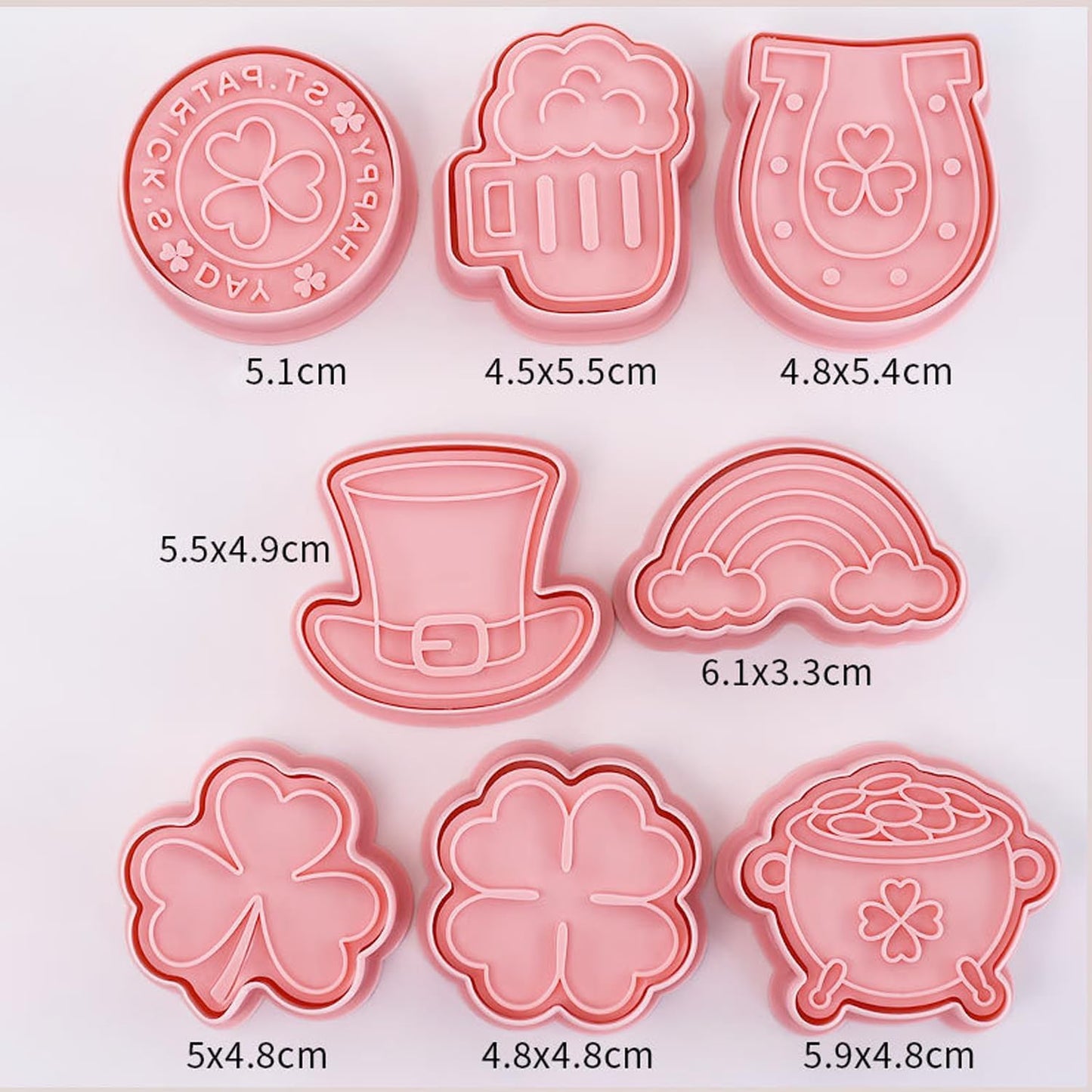 St. Patrick's Day Cookie Cutters, 8Pcs 3D Plastic Cookie Molds Cartoon Shamrock Four Leaf Clover Horseshoe Biscuit Cutters for Irish Holiday Party Baking Cutting Tool (D8)