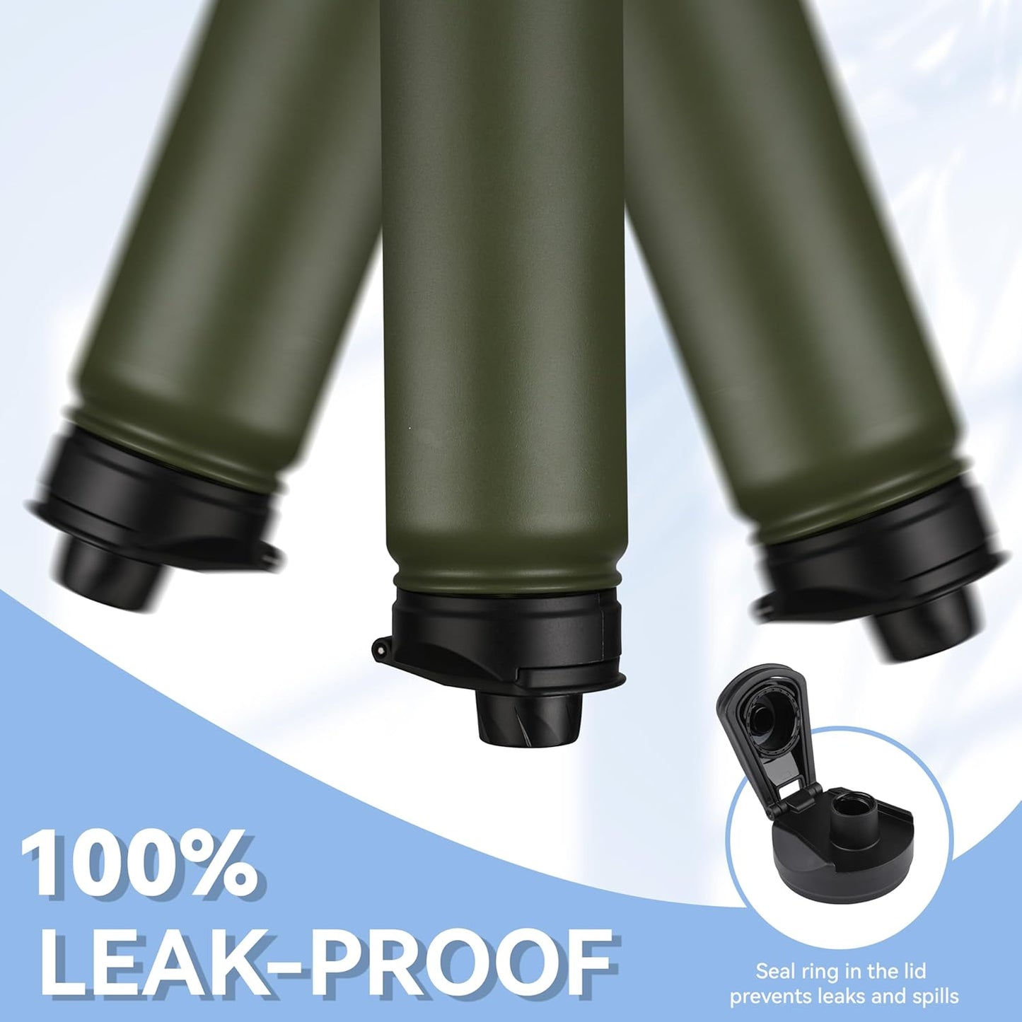 HASLE OUTFITTERS Insulated Water Bottle 22 oz Double Wall Stainless Steel Water Bottle Wide Mouth with Straw Lid & Spout Lid Keeps Cold or Hot(Army Green,8)