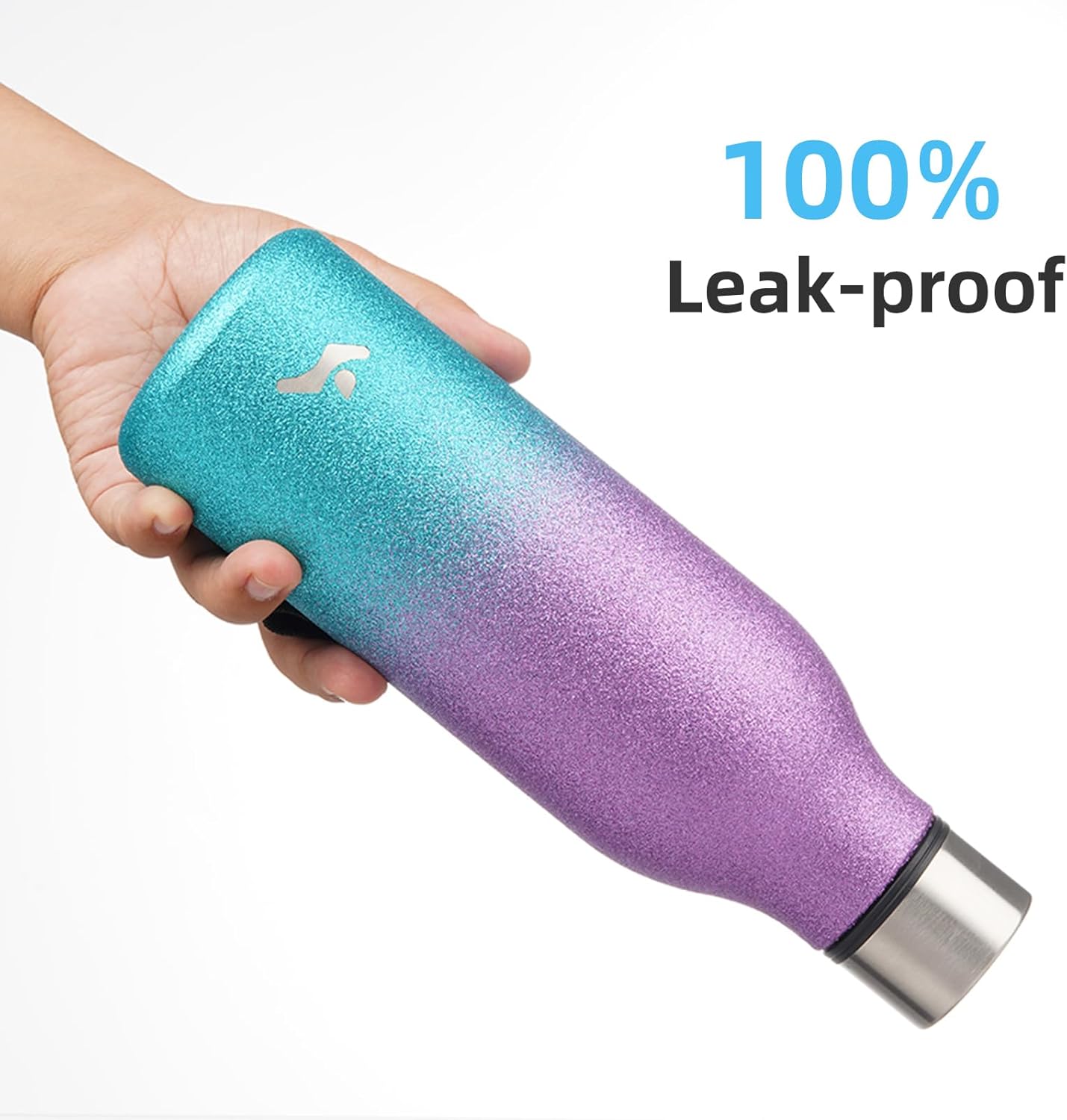 Insulated Water Bottle with Strap,18 oz Double Wall Stainless Steel Vacuum Bottles Metal Water Flask,Sparkling Purple Green