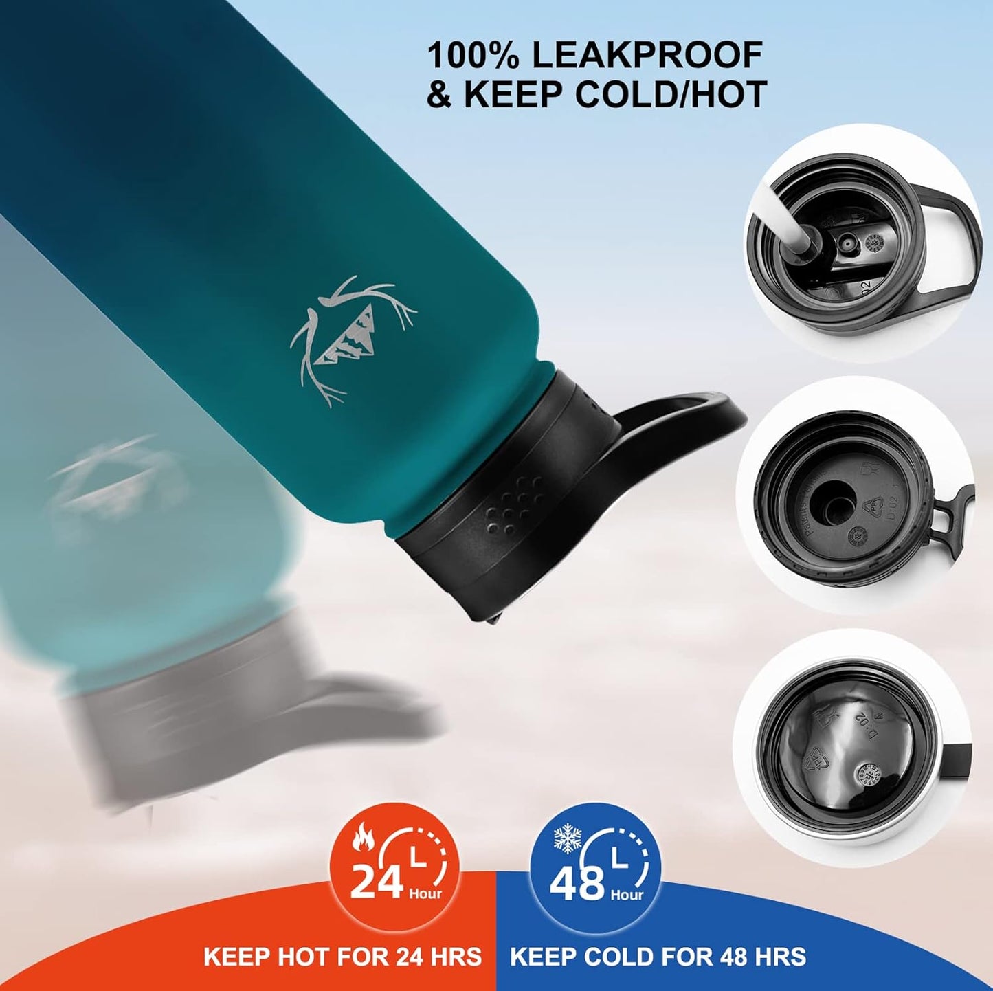 NATURE PIONEOR Insulated Water Bottles with Straw - 32oz Stainless Steel Vacuum Bottle with Holder/Carrier/Sleeve - Reusable 18/8 Food Grade 32 oz Water Jug