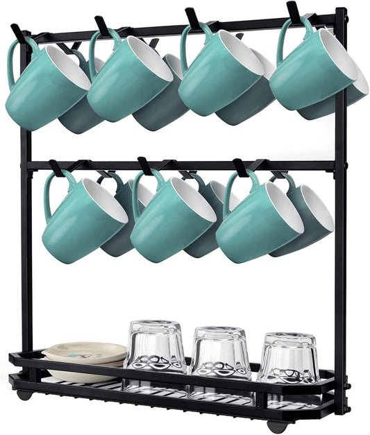 FANGSUN Large Coffee Mug Holder Stand Countertop, Tree Rack for 14 Mugs, 2 Tier Counter Display Storage, Metal Wire Tea Cup Holder for Coffee Station Kitchen Organizer, Not Included Mugs