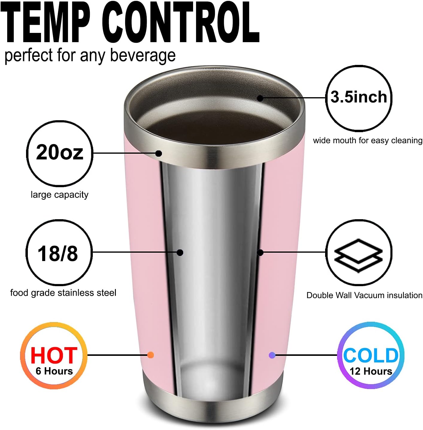 COMOOO 20oz Tumbler Bulk Double Wall Vacuum Insulated Travel Mug, Stainless Steel Tumbler with Lid and Straw Durable Powder Coated Insulated Coffee Cup for Cold & Hot Drinks (pink, 2 pack