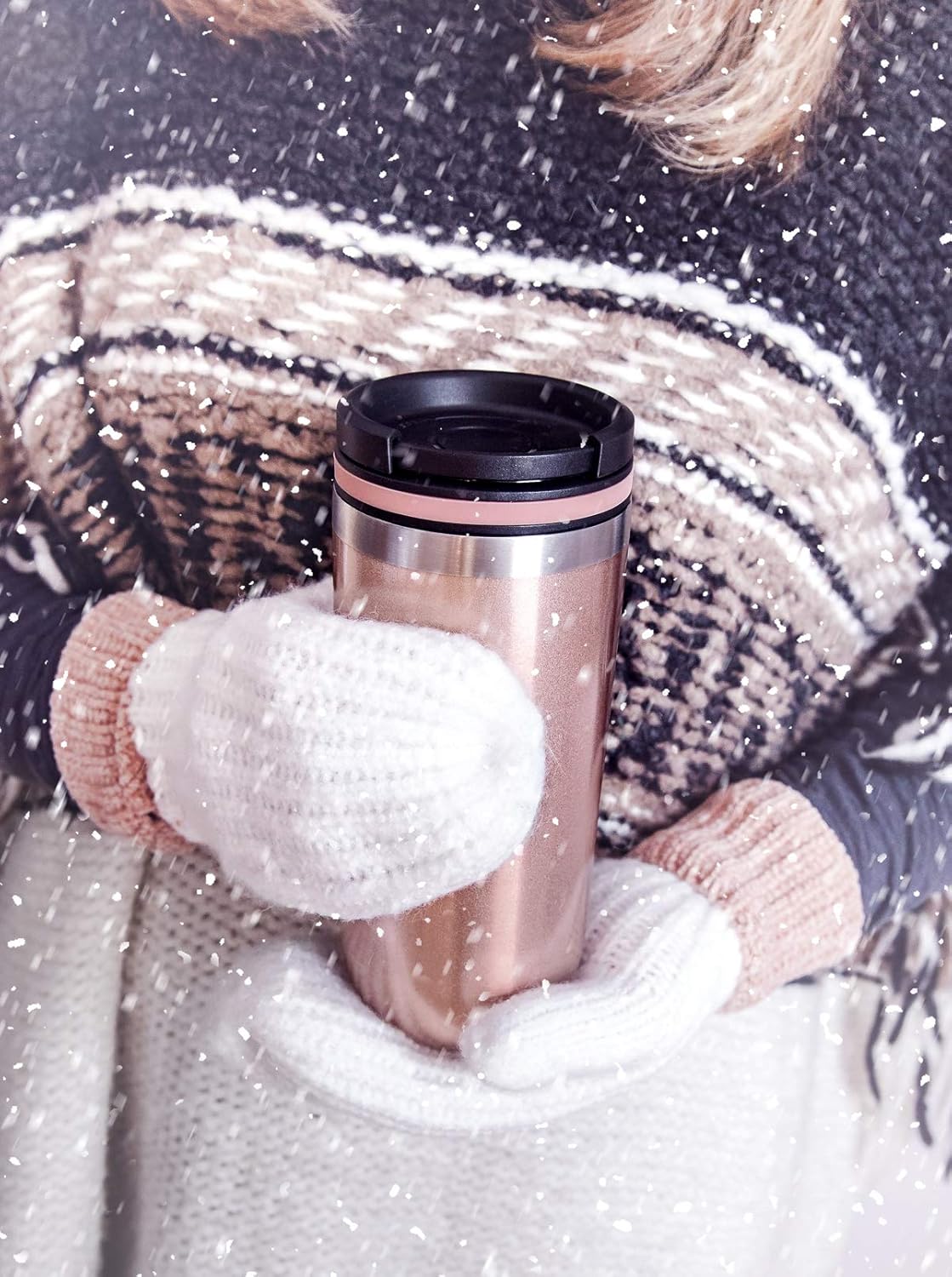 Cupture TWIST-TOP Vacuum-Insulated Stainless Steel Travel Mug, 16 oz, Rose Gold