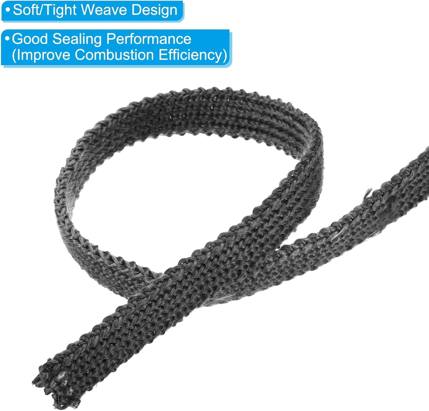 PATIKIL Wood Stove Gasket, 2Pcs 9/16" x 1/8" x 118" Flat Graphite Fiberglass High-Temperature Resistance Seal Rope for Stoves Fireplace Door, Black