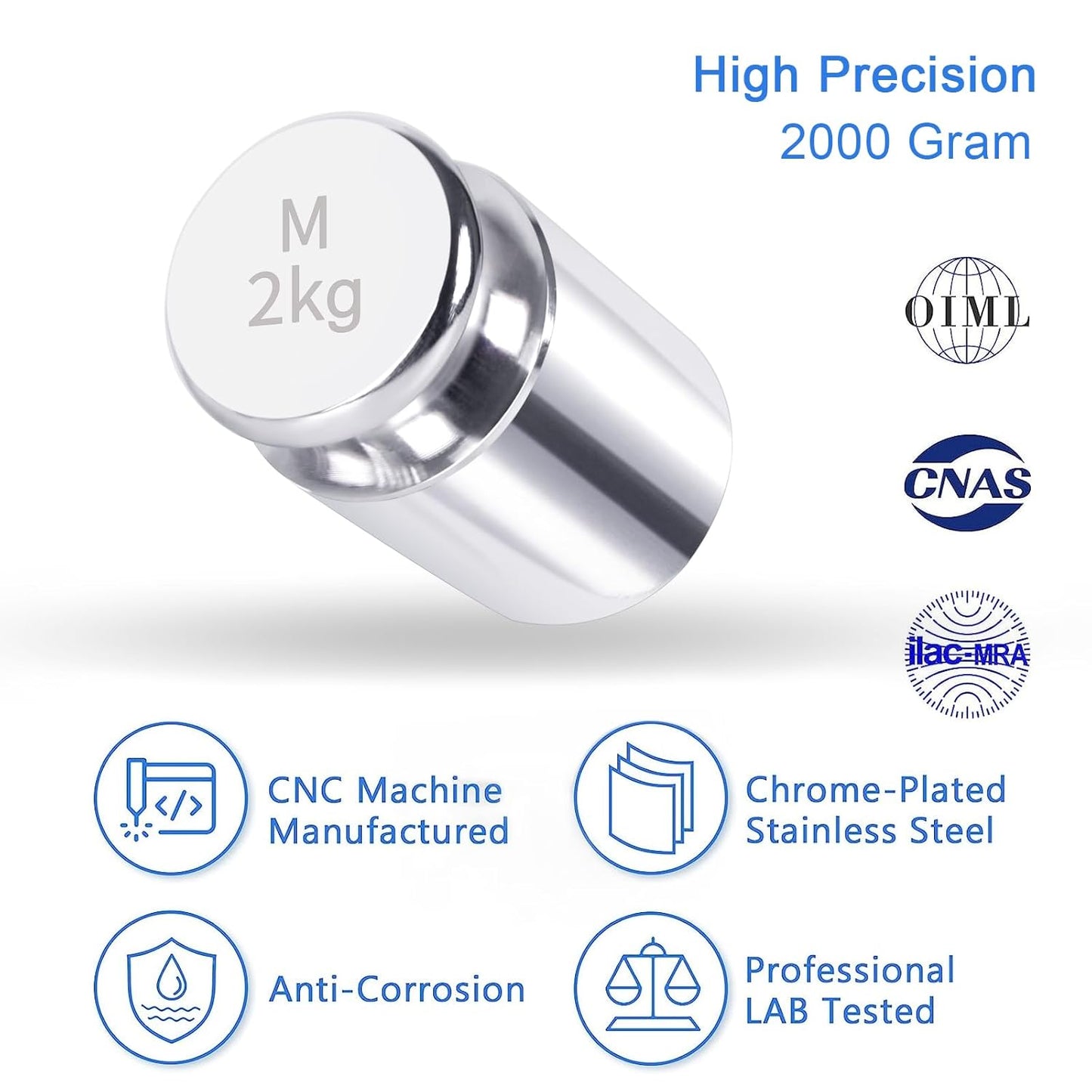 QP 2000g Calibration Weights, OIML Class M1 High Precision Gram Weights, Stainless Steel Scale Calibration Weight for Digital Scale, Balance Scale, Chrome Finish Scale Weights with Storage Case