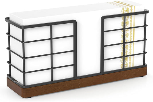 Wican Vertical Stance Bathroom Napkin Holder Takes Up Less Space for Small Guest Bathroom Oak and Iron Towel Tray for Powder Room Wooden Basket for Disposable Paper Hand Towels Black and Walnut