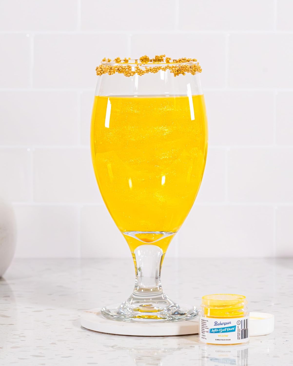 Bakerpan Pearl Luster Dust Edible, Yellow Edible Glitter for Cocktails, 4 Grams Edible Glitter for Cake Decorating, Cookies, Chocolates and Candies, Drinks (Made in USA)