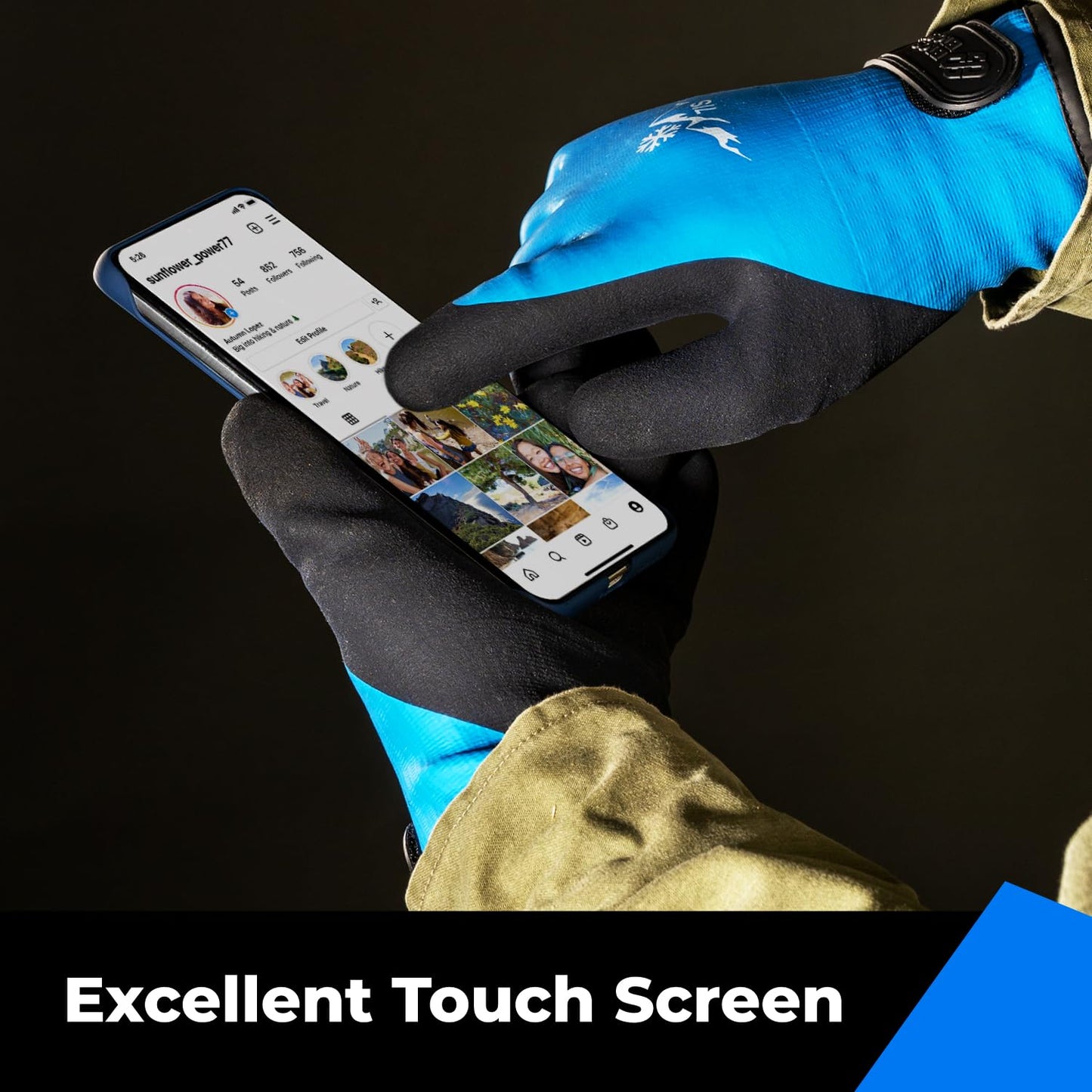 toolant 100% Waterproof Gloves Bulk Pack, 3 Pairs, Winter Work Gloves for Cold Weather, Touchsreen, Warm Freezer Gloves, Thermal Insulated, With Grip, Blue, Small