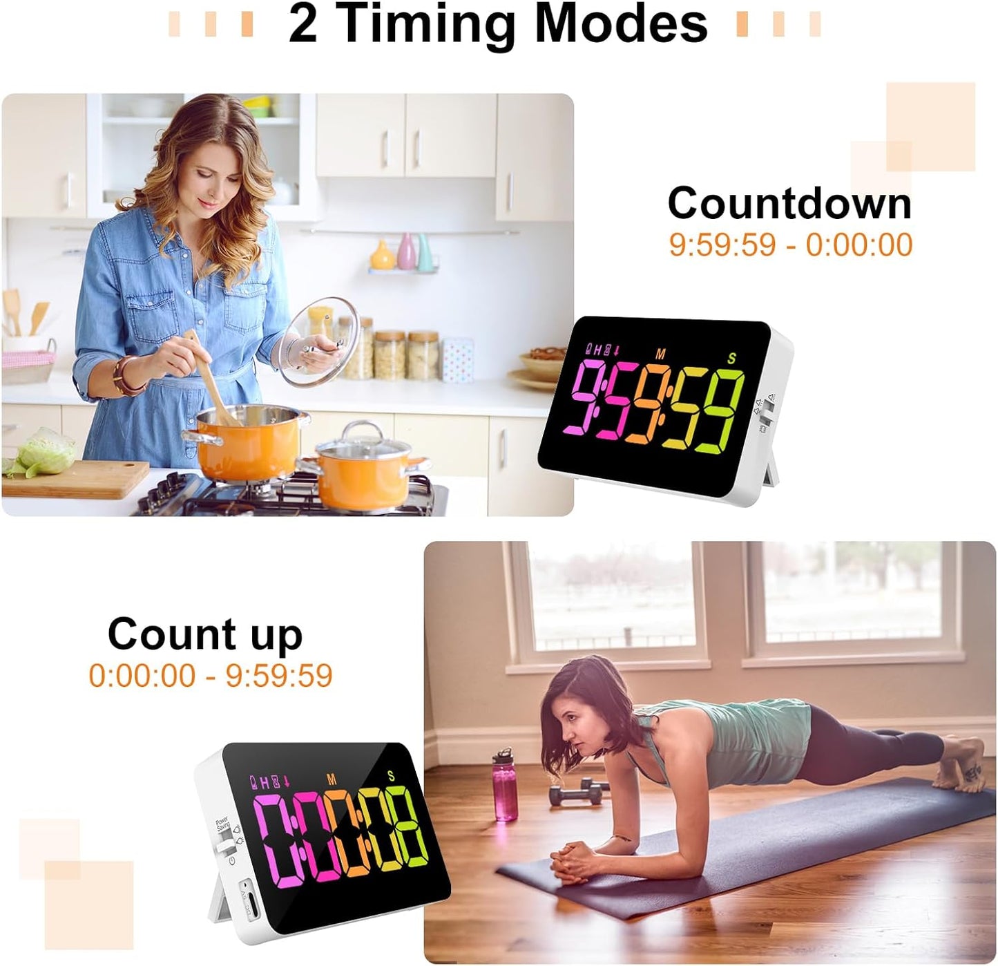 Kitchen Digital Timer, Count Down Up, Rechargeable, Vibration Mode Adjustable Volume and Brightness LED Display, Time Management Cook, Desk, Kids Adults Study Teaching, Kitchen Gadgets