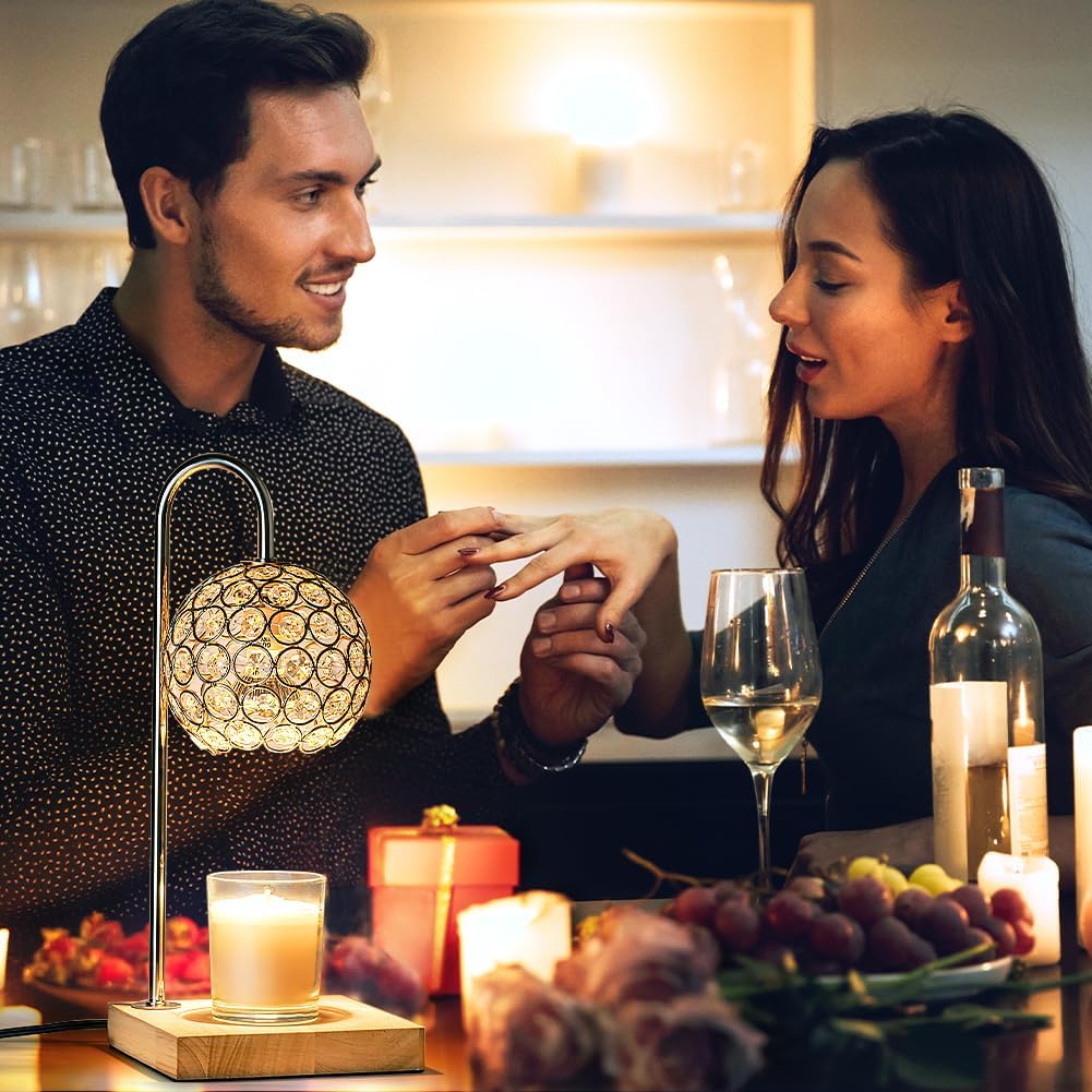 Candle Warmer Lamp with Timer, Round Diamond Home Decor Gifts for Mom Women, Gold Diamond Lamp, Western Bedroom Accessories, Birthday Gifts for Women, Wax Warmer for Jar Candles