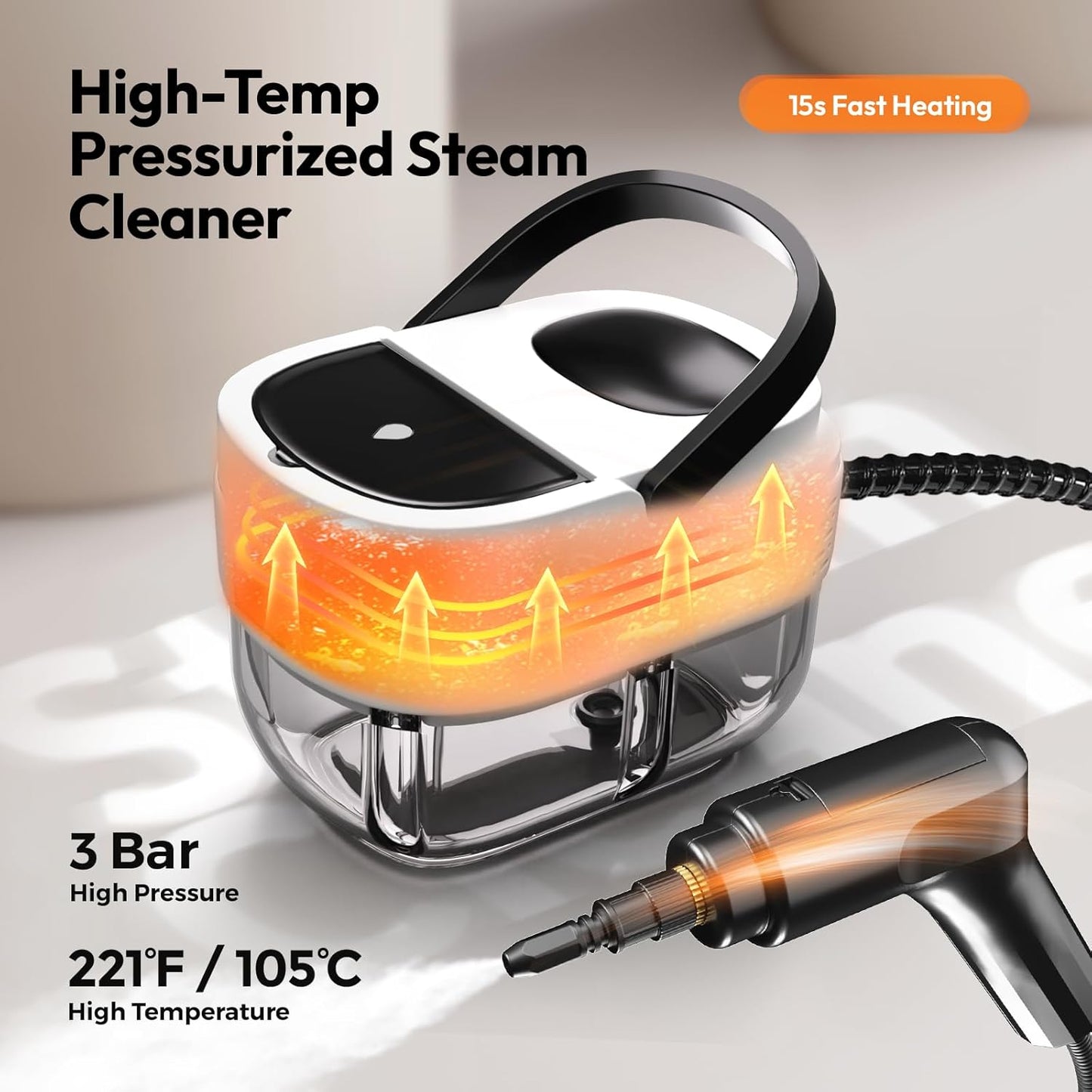 Steam Cleaner for Home, Steam Cleaner 2500w, High Pressure Steamer for Cleaning, 1.6L Water Tank, 3 Level Steam Control, High Heat Handheld Steamer for Kitchen, Bathroom, Upholstery, Car, Furnitur