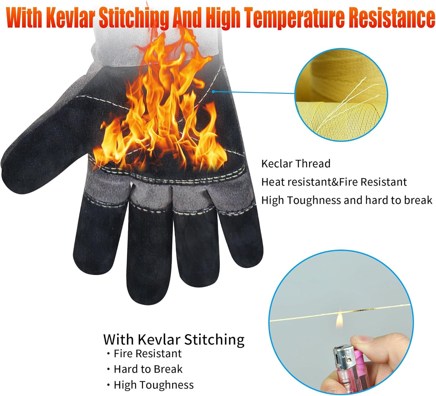 Long Welding Gloves 23.6 Inches 932℉,Heat/Fire Resistant Leather For Mig, Tig, Stick, Forge, BBQ, Grill, Fireplace