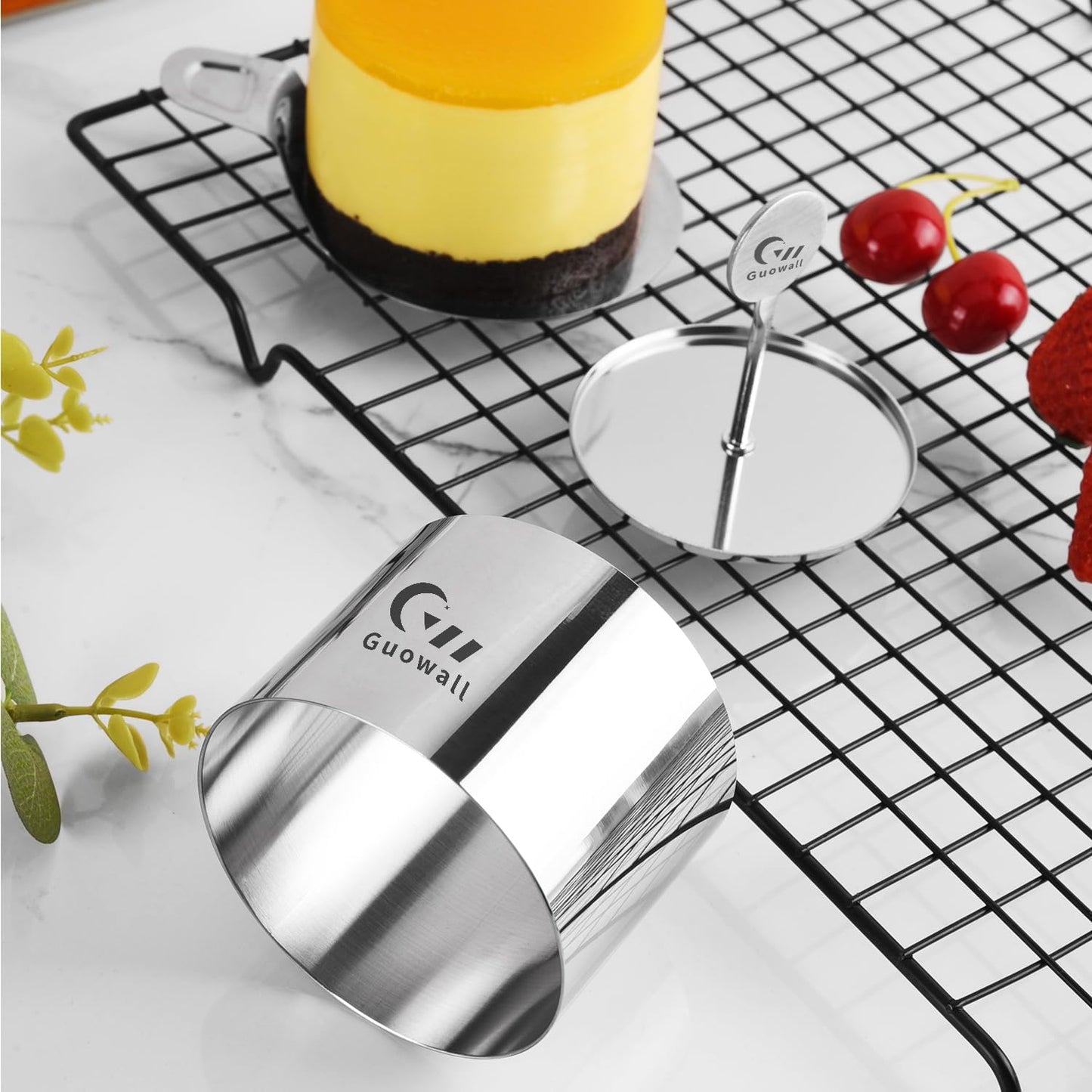 Guowall 1 Pack Seamless Cake Ring Mold Stainless Steel Round Mousse Mould for Baking (Includes 1 Ring, 1 Pusher and 1 Lifter)