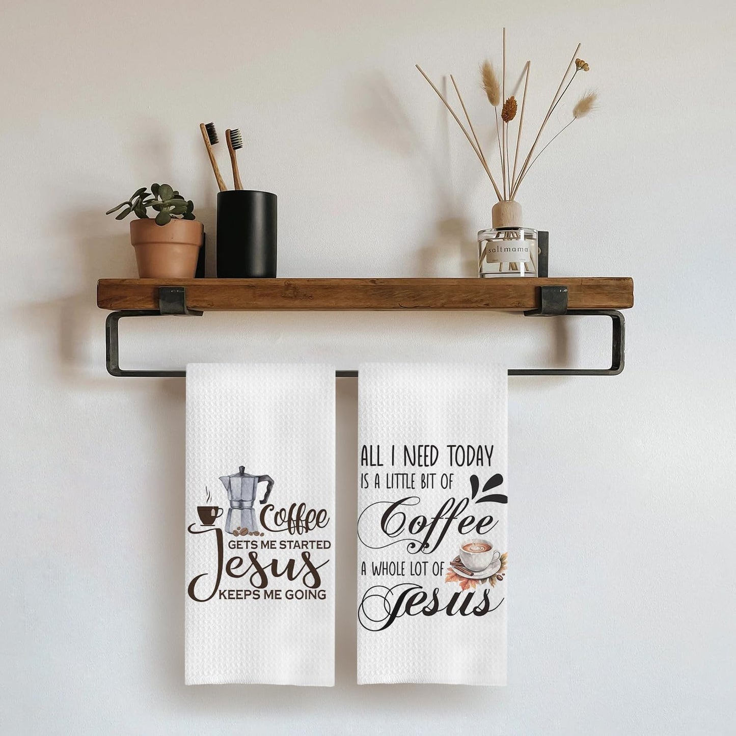 Christian Coffee Kitchen Towels, Decor, Bar Gifts, Dish Towels, 16x24 Inches Set of 2