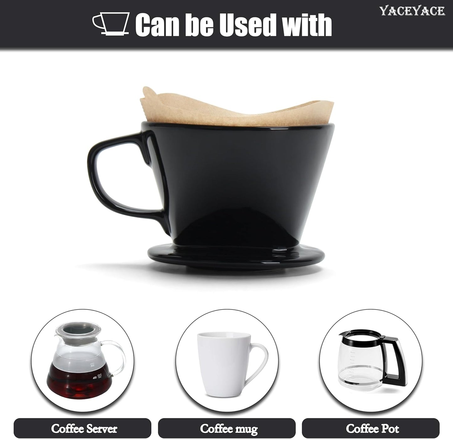 Ceramic Pour Over, Black Ceramic Pour Over Coffee Dripper, 3 Holes, Single Small Coffee Dripper for Office, Home, Travel, Camping