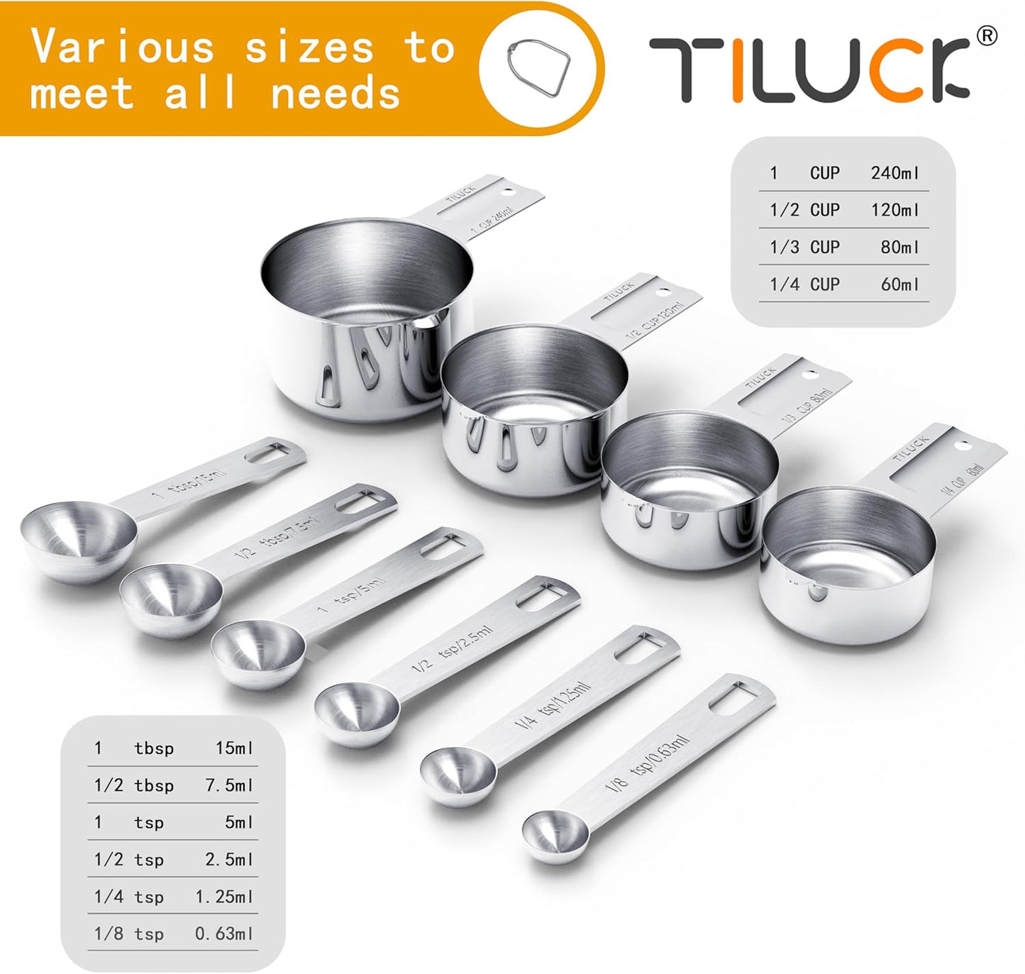 TILUCK Stainless Steel Measuring Cups & Spoons Set, Cups and Spoons,Kitchen Gadgets for Cooking & Baking (10)