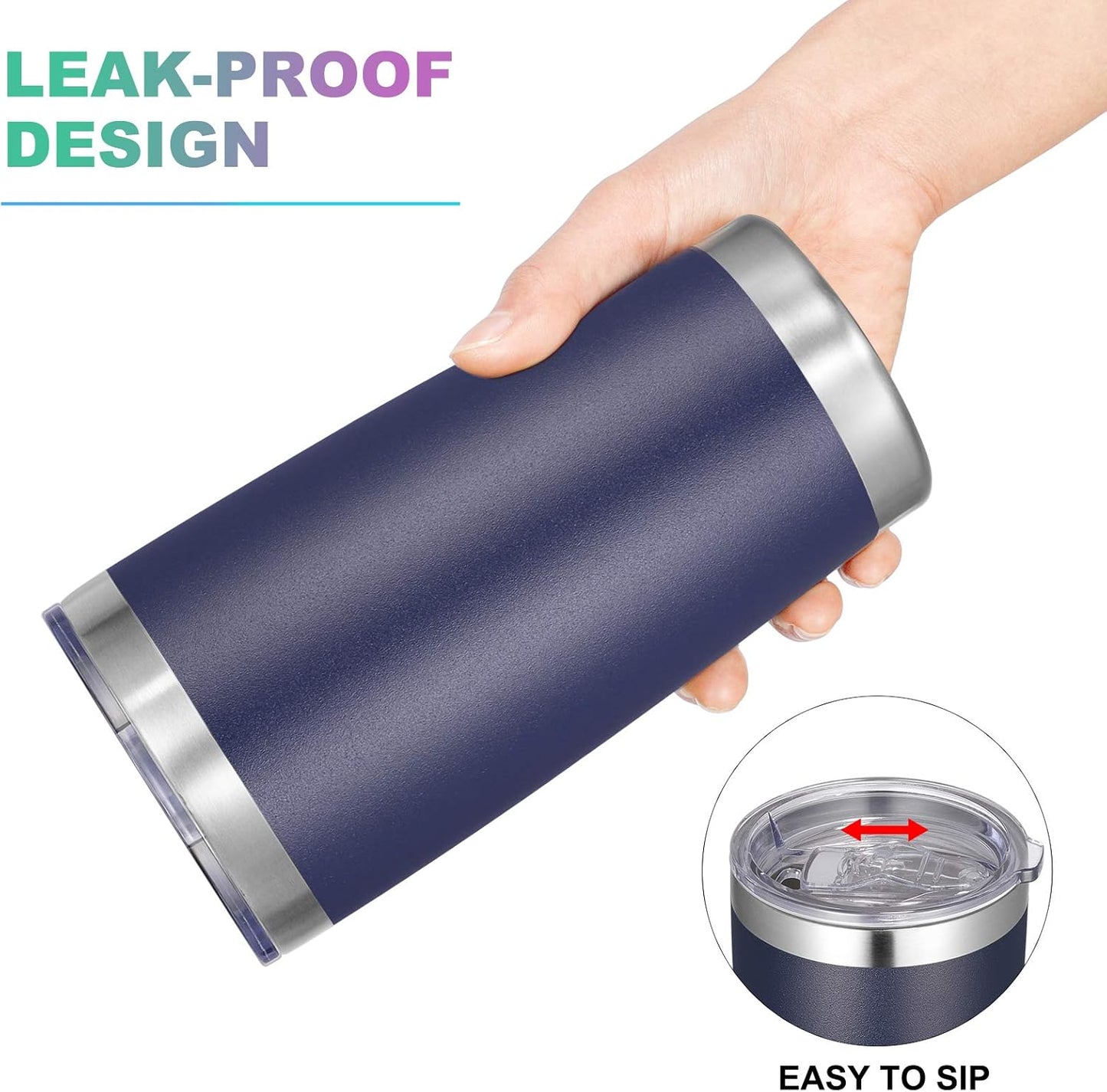 VEGOND 20oz Tumbler with Lid and Straw Stainless Steel Tumbler Cup Vacuum Insulated Double Wall Travel Coffee Mug Powder Coated Coffee Cup(Navy Blue 1 Pack)