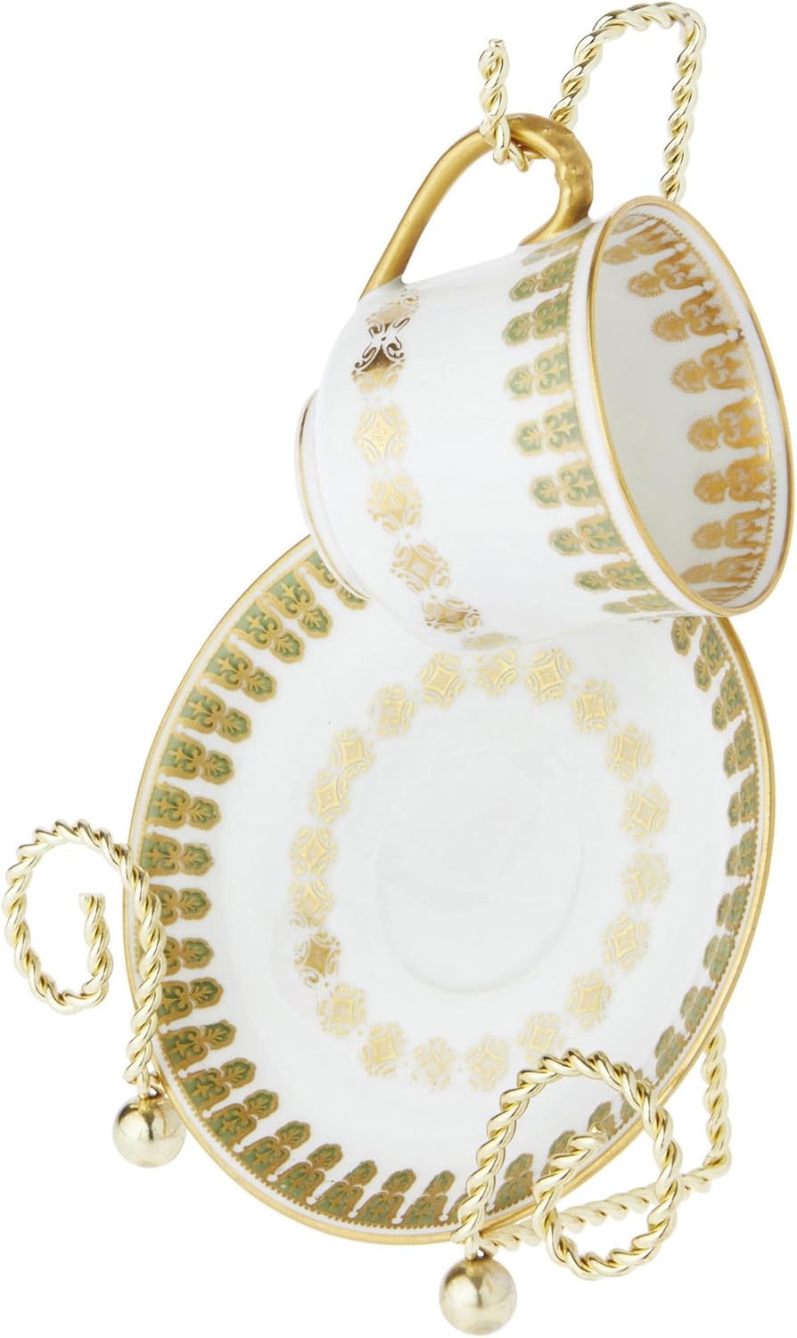 Bard's Scroll Twisted Gold-toned Cup and Saucer Stand, 6.5" H x 5" W x 2.5" D, Pack of 2