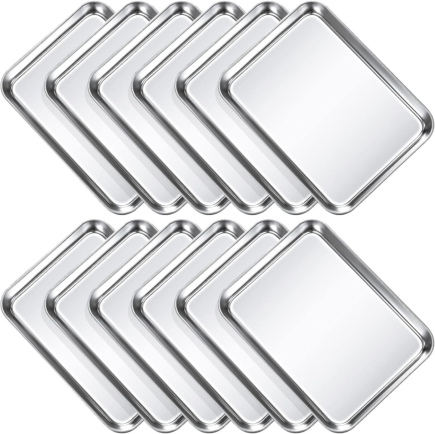 12 Pcs Baking Sheet Pan Set 9 x 6.7 x 1 Inches Cookie Sheet Small Toaster Oven Pans Stainless Steel Tray Barbecue Grill Pan Rectangle Trays Oven, Non-stick, Easy Clean