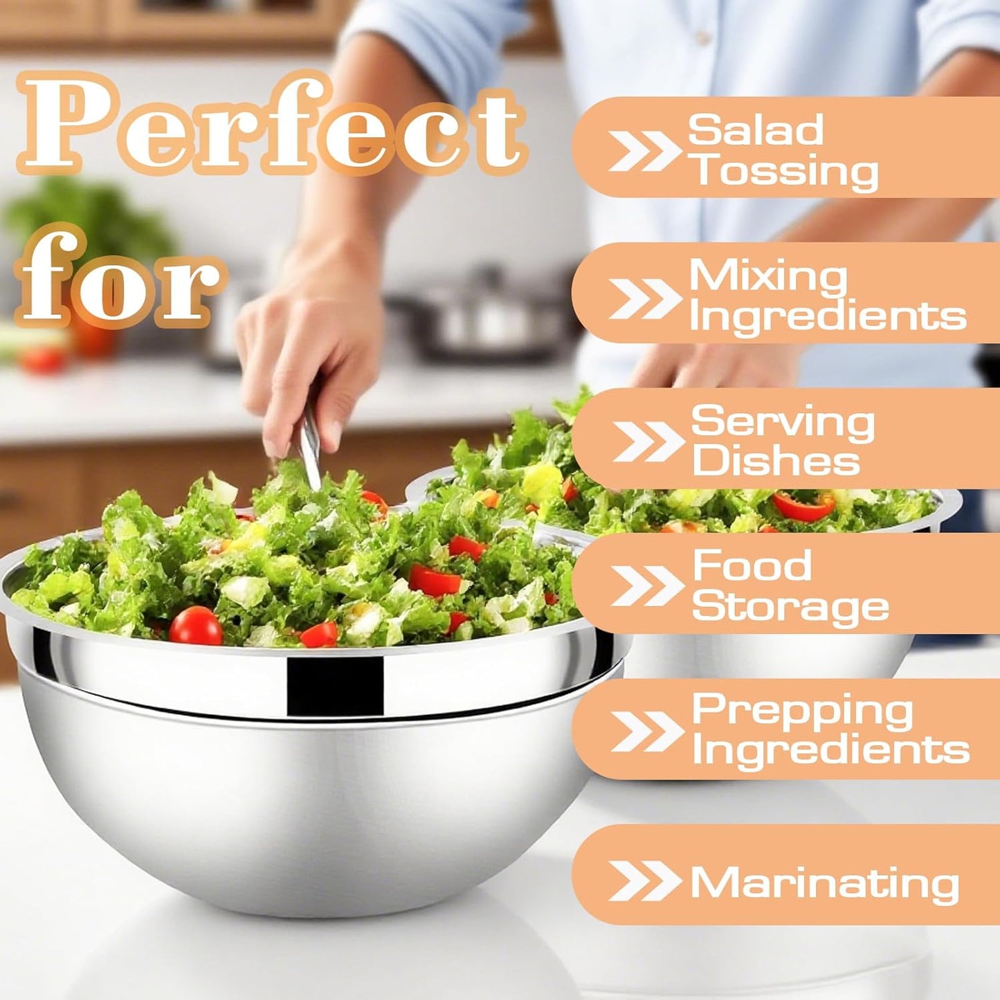 Lazycorner Mixing Bowls with Airtight Lids Set 5 Pcs Stainless Steel Bowls Set Baking Set Non-Slip Silicone Bottoms Great for Serving & Baking