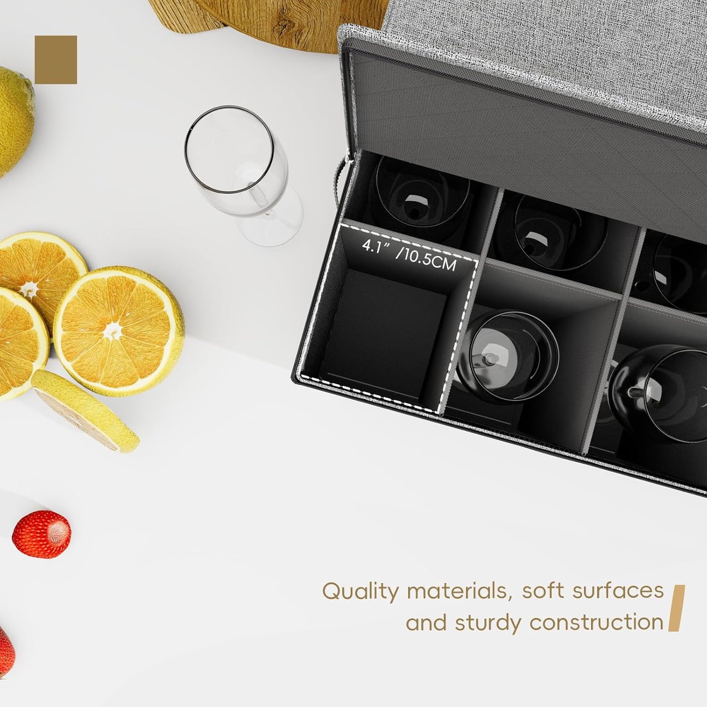 homyfort Wine Glass Storage Box, China Storage Containers with Dividers, Stemware Storage Case Holds 24 Wine Glass or long stem Crystal Glassware with Handles, Hard Shell and Stackable