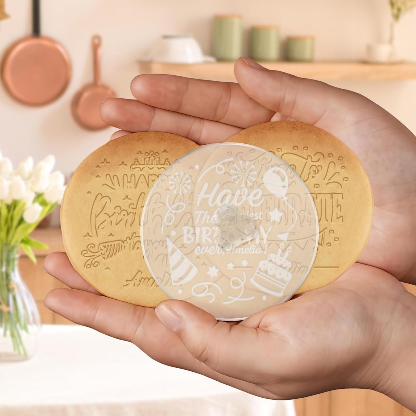 Personalized Birthday Cookie Stamp Custom Acrylic Cookie Embossing Mold with Handle for Baking Decoration