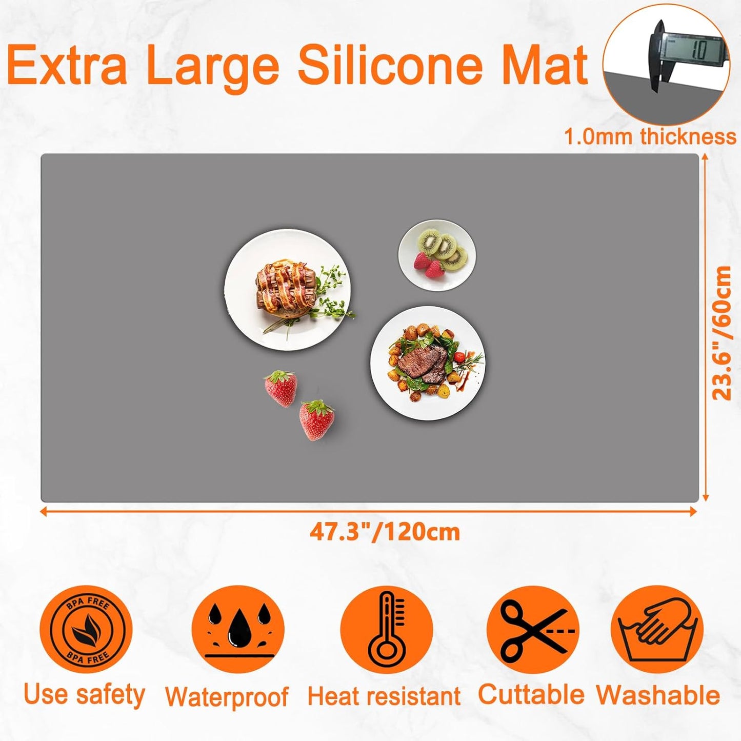 47.3''x23.6''(120cmx60cm) Extra Large Silicone Mat for Kitchen Counter, Heat Resistant Countertop Protector, Non-Slip Waterproof Kitchen Island Mat, Easy to Clean, Dark Green