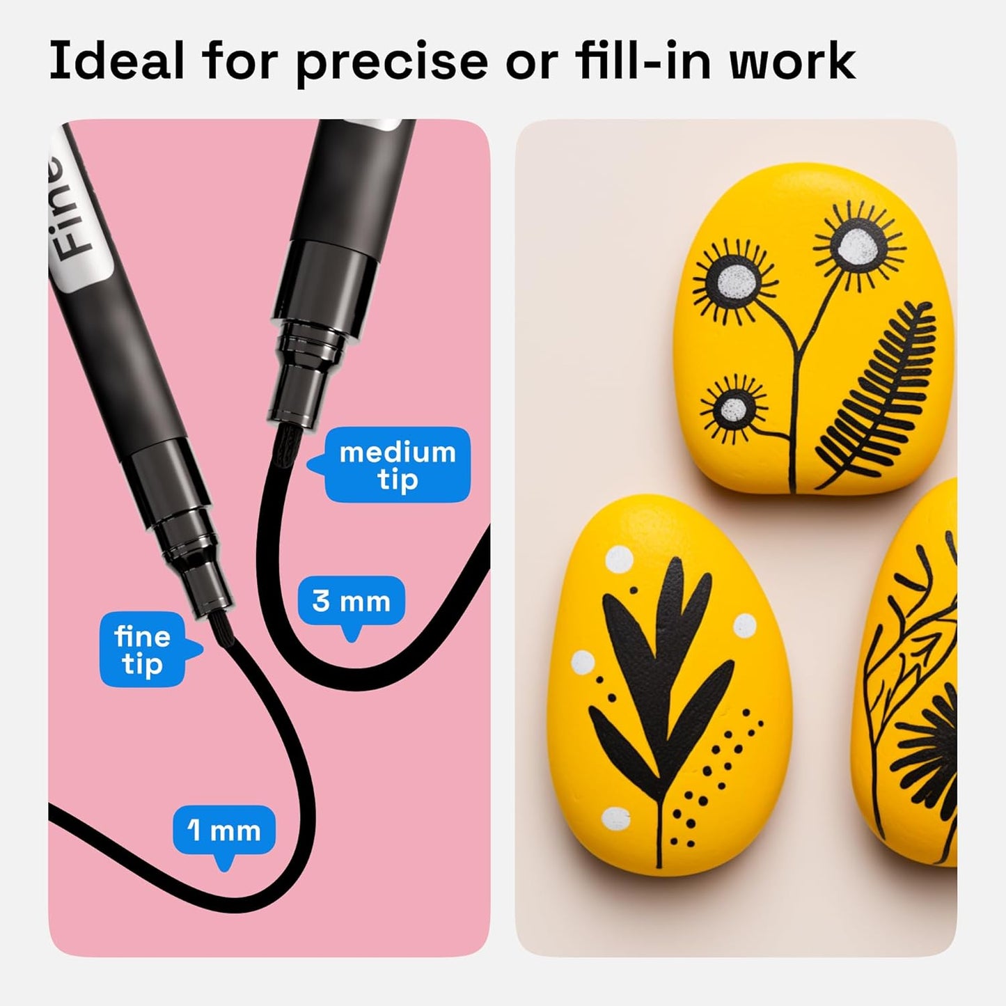 ARTISTRO 5 Black Acrylic Paint Pens, Acrylic Paint Markers Different Tip, Fabric Markers for Textile, Canvas, Rock, Glass, Wood, Paper, DYI, Pens for Kids and Adults