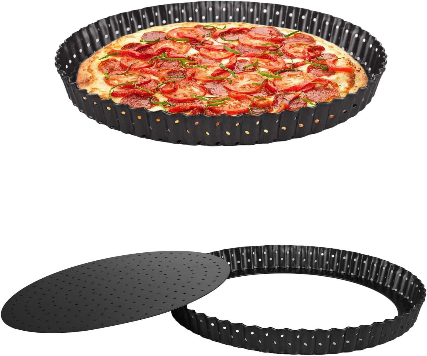 SENENQU 2 PCS 9 Inch Non-Stick Tart Pan, Pie Tart Quiche Pans Removable Bottom Tart Pans Non Stick Pie Pan, Loose Bottom Fluted Tart Pan Round Pot Quiche Pan for Oven Baking