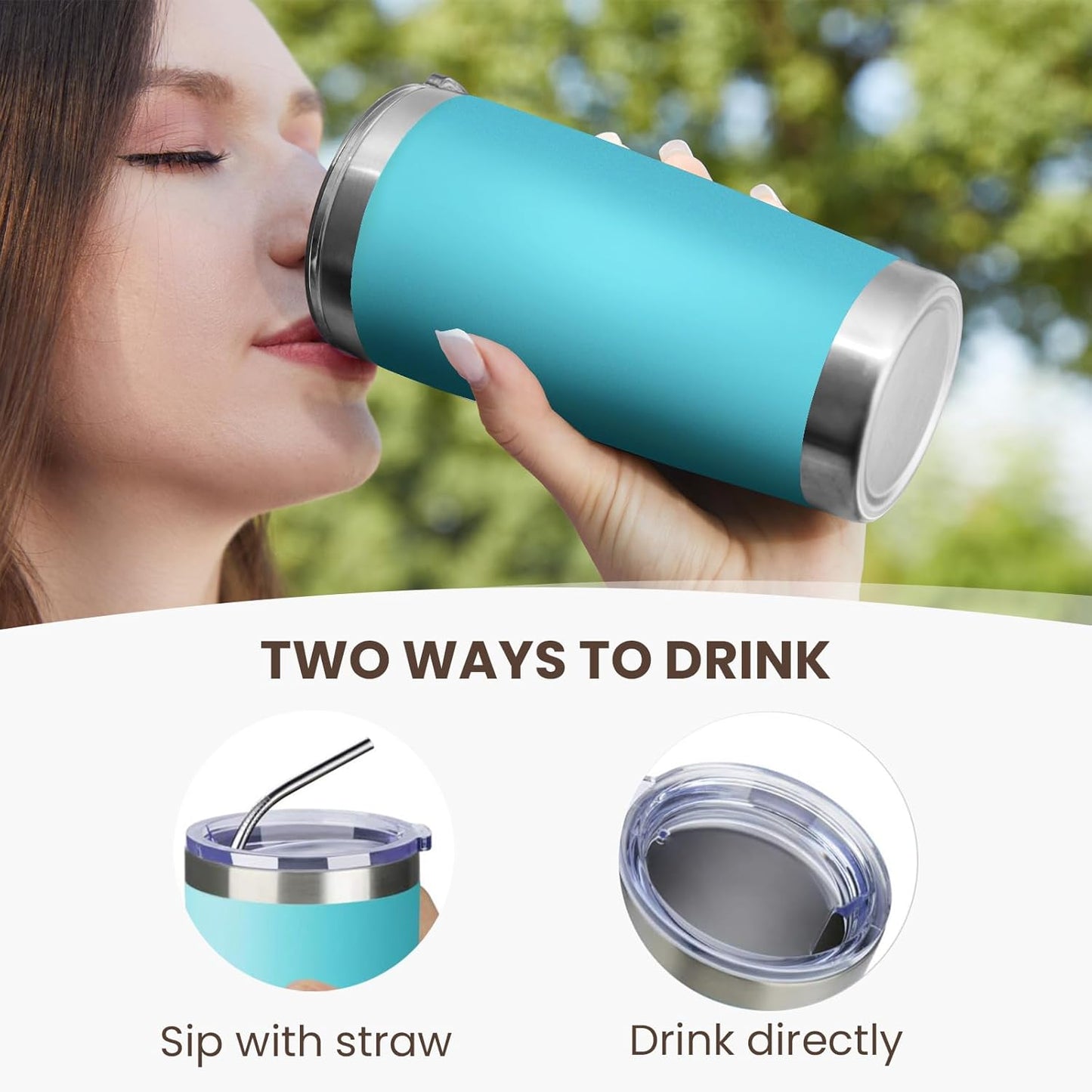 MEWAY 20oz Tumbler Cup Double Wall Vacuum Insulated Travel Mug Bulk, Stainless Steel Tumblers with Lid and Straw, Durable Powder Coated Coffee Cups for Cold & Hot Drinks (Light Blue, 1)