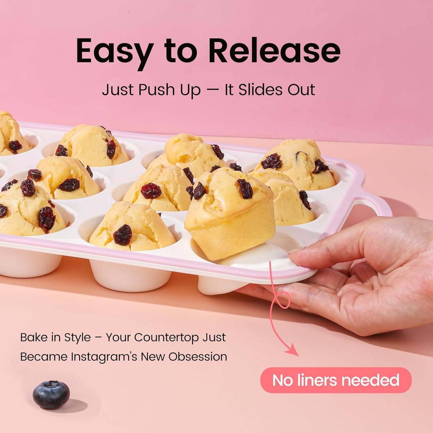 Silicone Muffin Pans for Baking 2 Pack, 2.6 Inch with Metal Reinforced Frame, Regular Size Nonstick Silicone Cupcake Pan for Baking Homemade Muffins, Cupcakes, Dishwasher Safe BPA Free-Pink