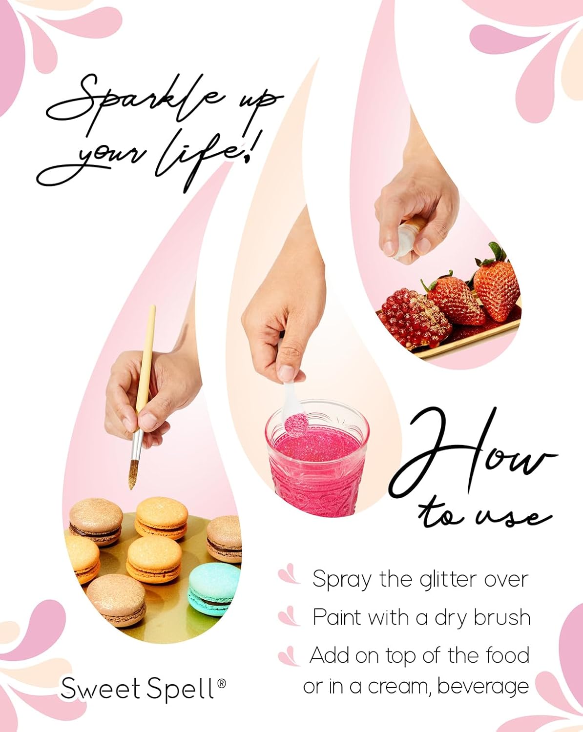 Sweet Spell Pink Edible Glitter (15g) - Shimmer Sparkles for Drinks, Cakes, Cocktails - 100% Edible & Food Grade Glitter, Vegan, Gluten-Free (Pink)