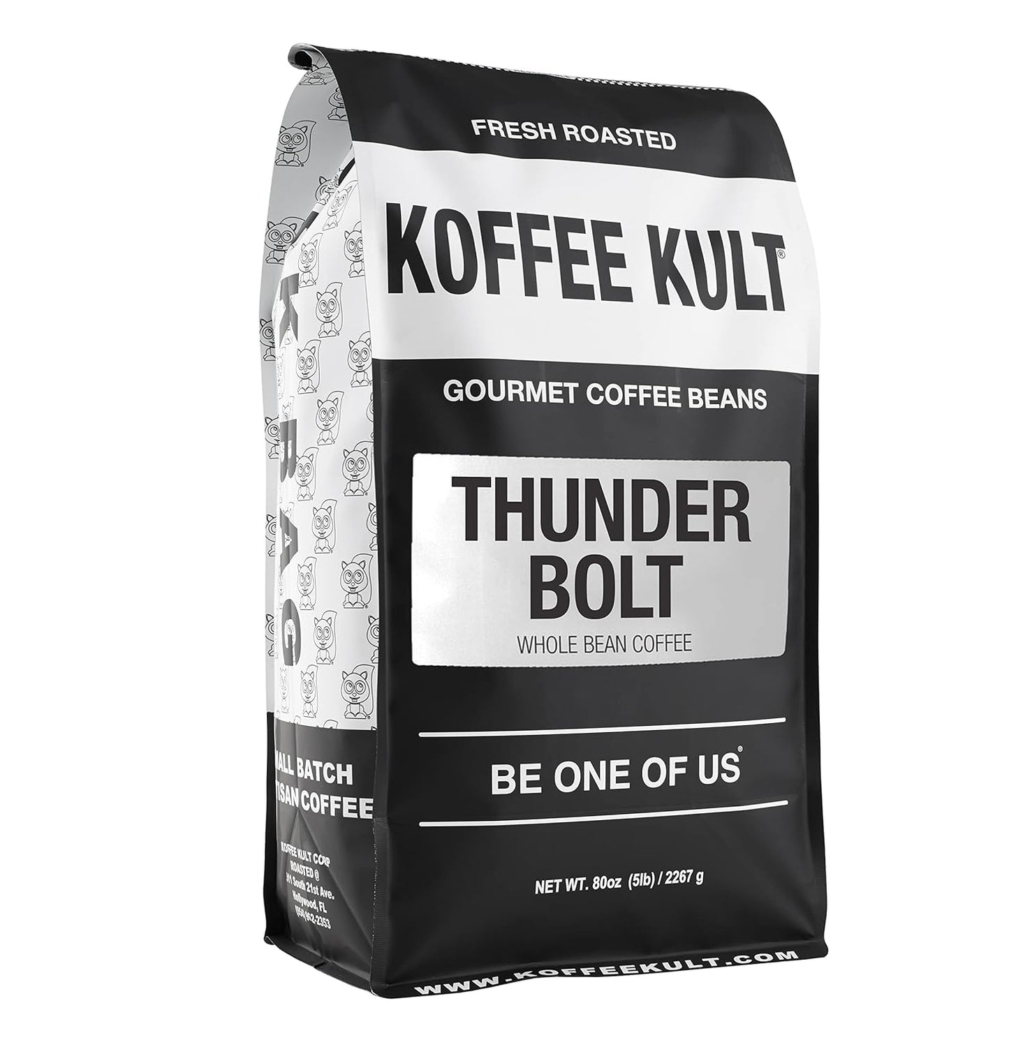 Koffee Kult Thunder Bolt Dark French Roast Whole Bean Coffee - Small Batch 100% Arabica Gourmet Blend, Bold and Well Balanced, 80oz Resealable Package