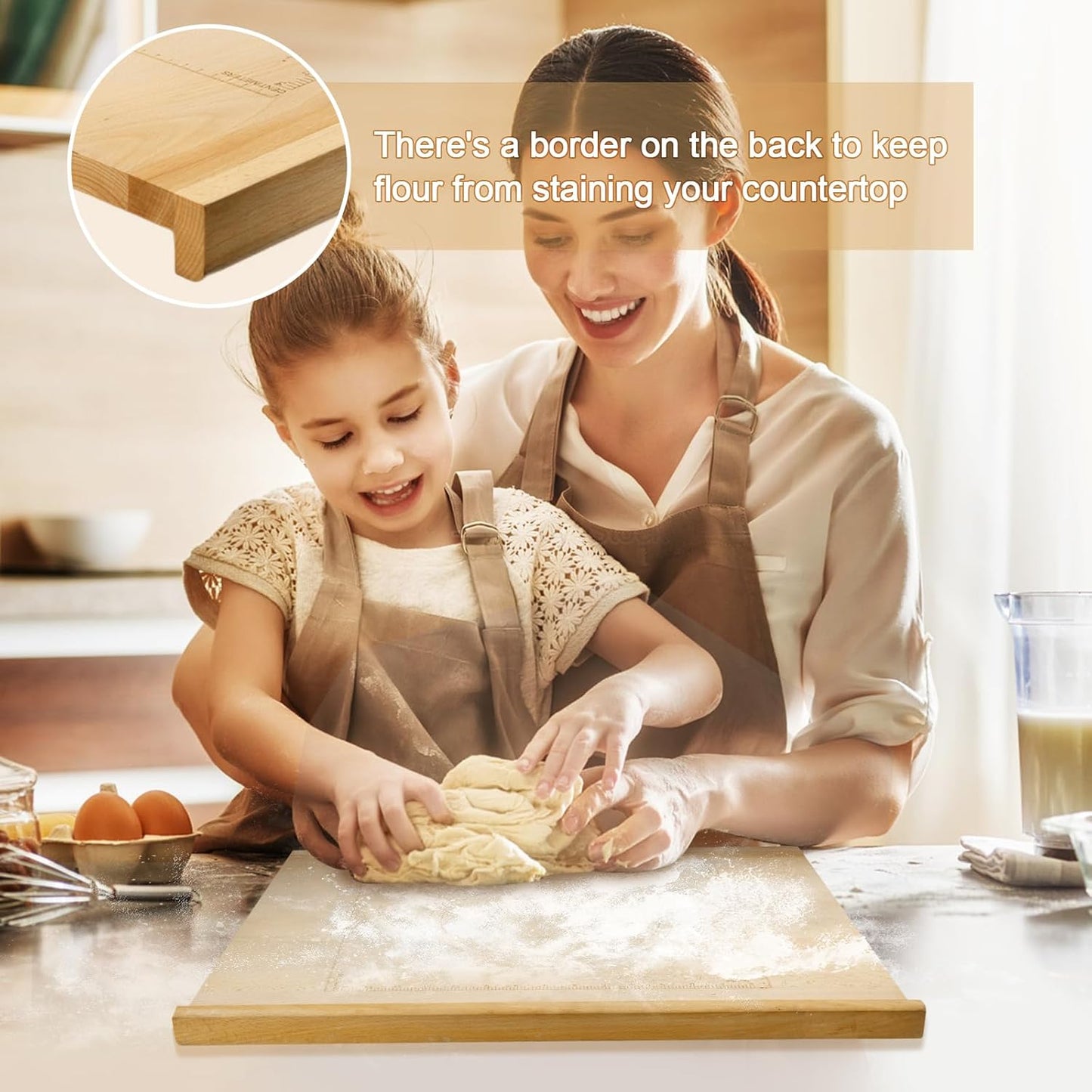 Reversible Wood Pastry Board, 20"X24"Kneading Board, Pastry Board for Rolling Dough, Pastry Board With Edge Blocking, Pasta Board Wood with Engraved Ruler for Counter Top Kitchen