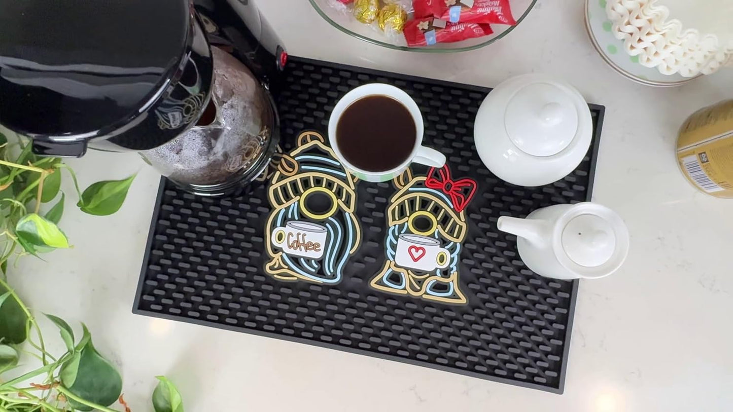 Coffee Bar Mat for Countertop, Large 18x12 Cute Gnome Coffee Mat, Kitchen Decor and Accessories Bar Sign, Durable Kitchen Mats Accessories, Funny Gnomes Signs for Station, Gnomes Decorations for Home