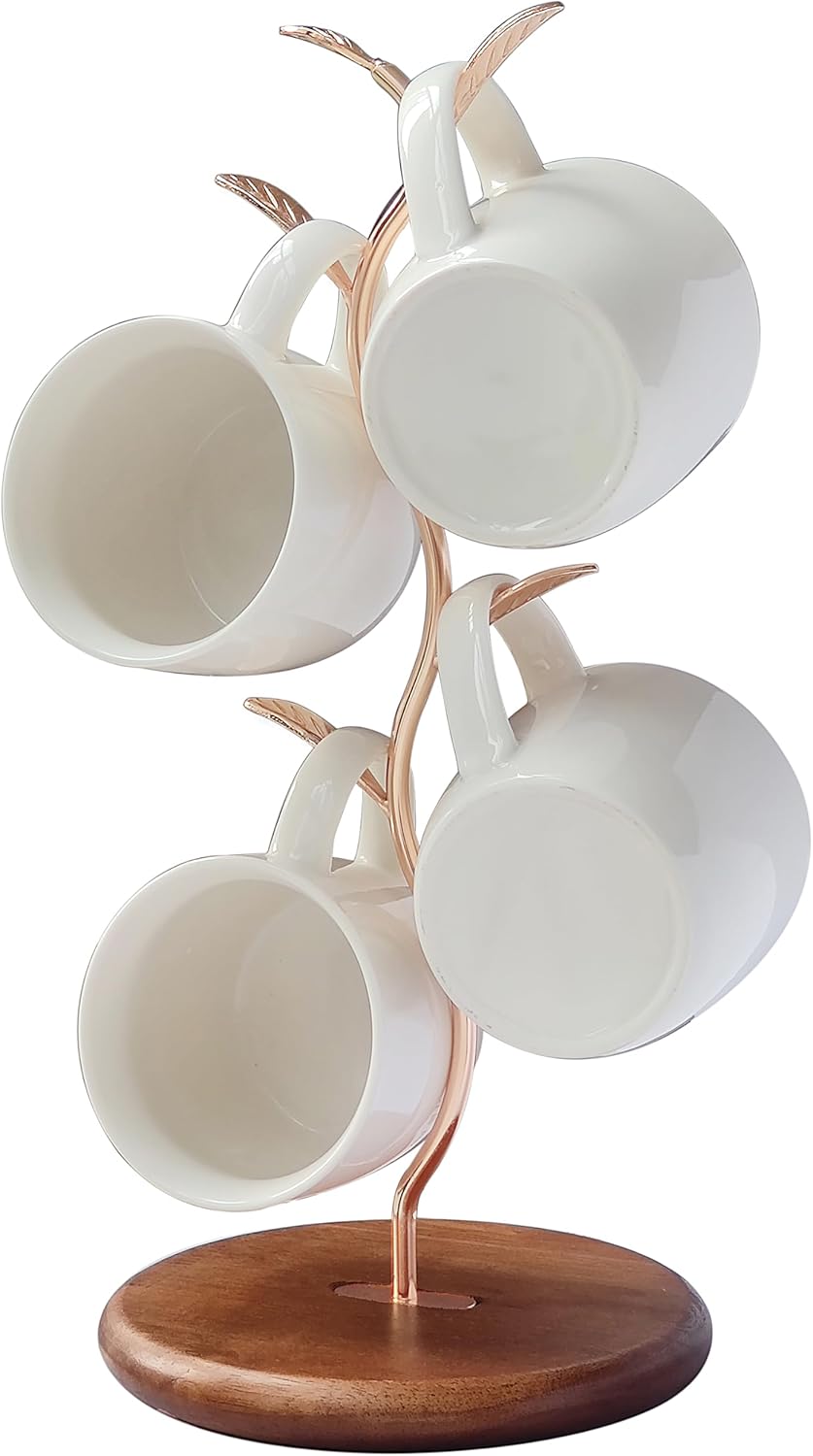 Coffee Mug Holder,Mug Tree for Counter,Mug Rack Countertop,Leaf Shaped Coffee Tea Cup Mug Holder Stand for Countertop,Perfect Coffee Bar Accessory & Kitchen Home Organizer Gold