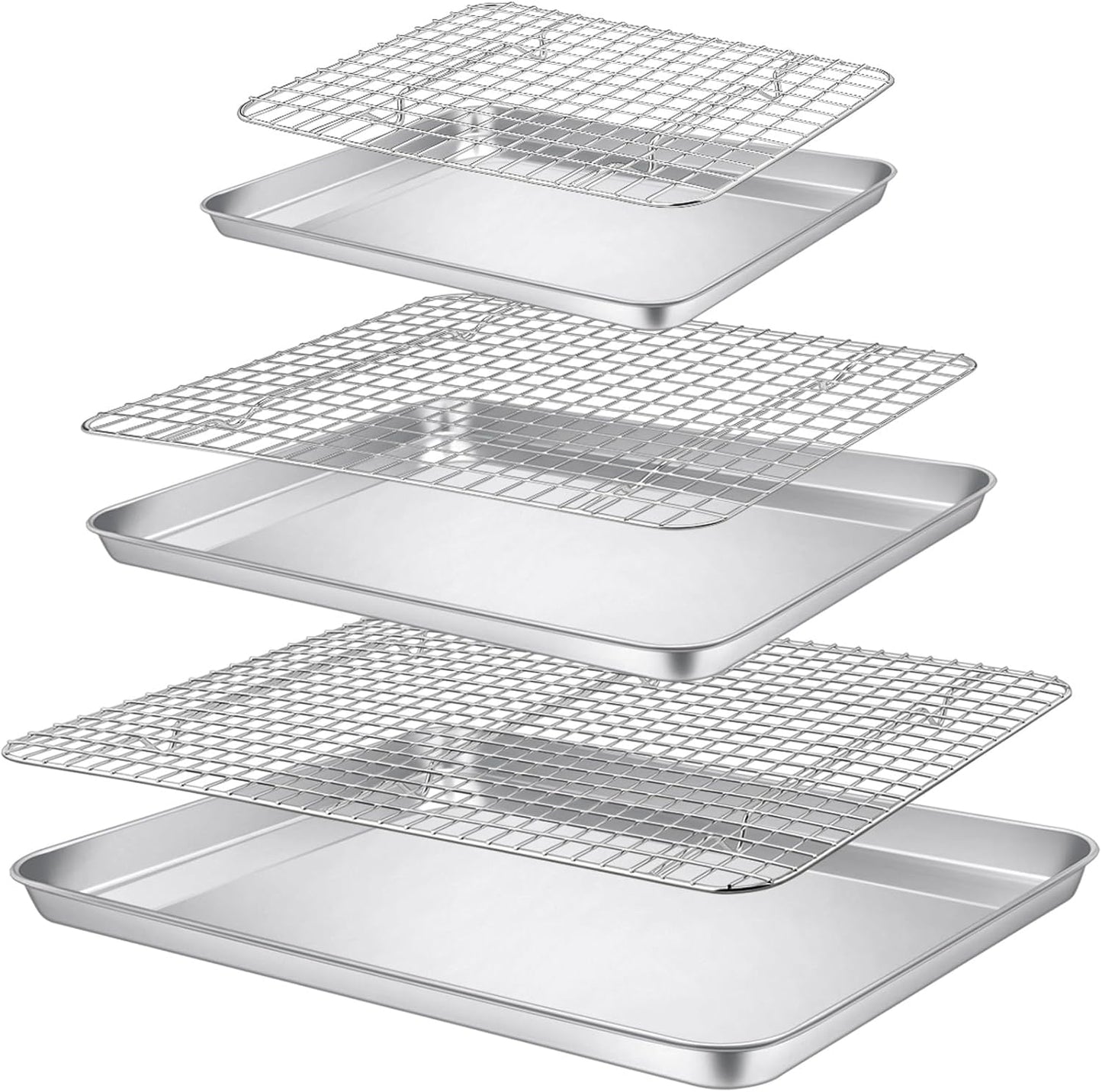P&P CHEF 16 + 12.5 + 9 Inch Baking Sheet and Rack Set, Stainless Steel Cookie Sheets Oven Baking Pans Trays with Cooling Racks for Cooking & Roasting, Oven & Dishwasher Safe, (6Pcs)