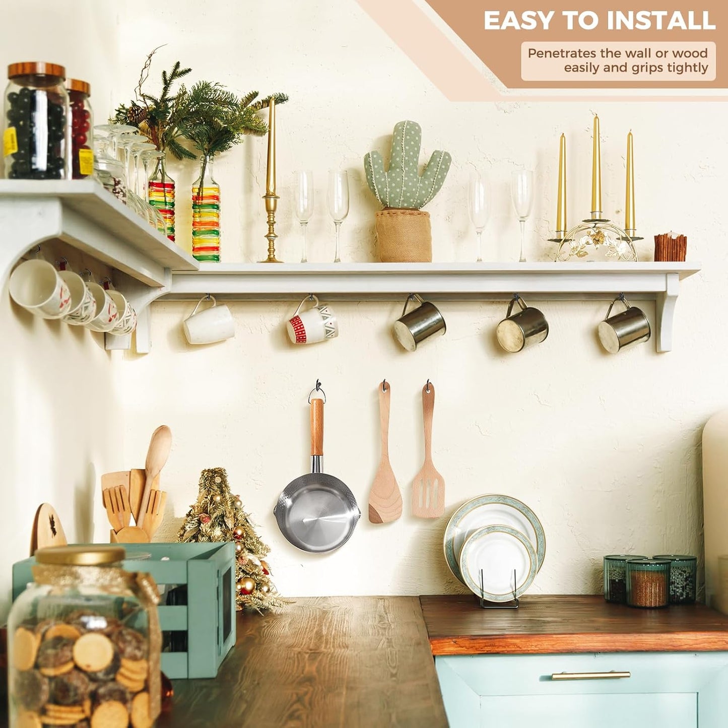 RELBRO Screw Hooks, 6 Sizes Metal Screw in Cup Hooks, 1/2 Inch, 5/8 Inch, 3/4 Inch, 7/8 Inch, 1 Inch, 1-1/4 Inch, Black, 110 Pcs