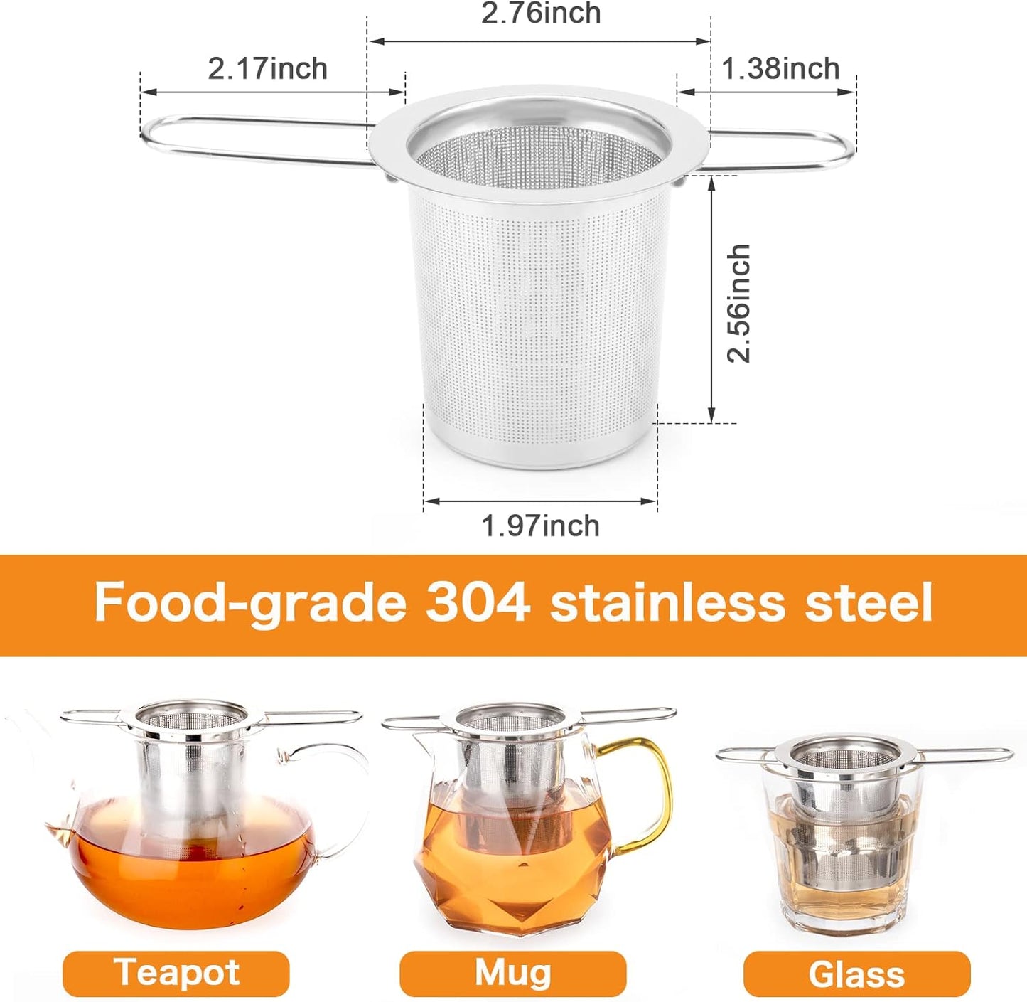 2Pack Tea Strainer, Stainless Steel Tea Infuser Basket Sitting in Mugs, Evmliy Tea Infusers for Loose Tea, Fine Mesh Tea Diffuser Long-Handled Tea Strainers Filters, Tea Steeper for Leaf (2Pack)