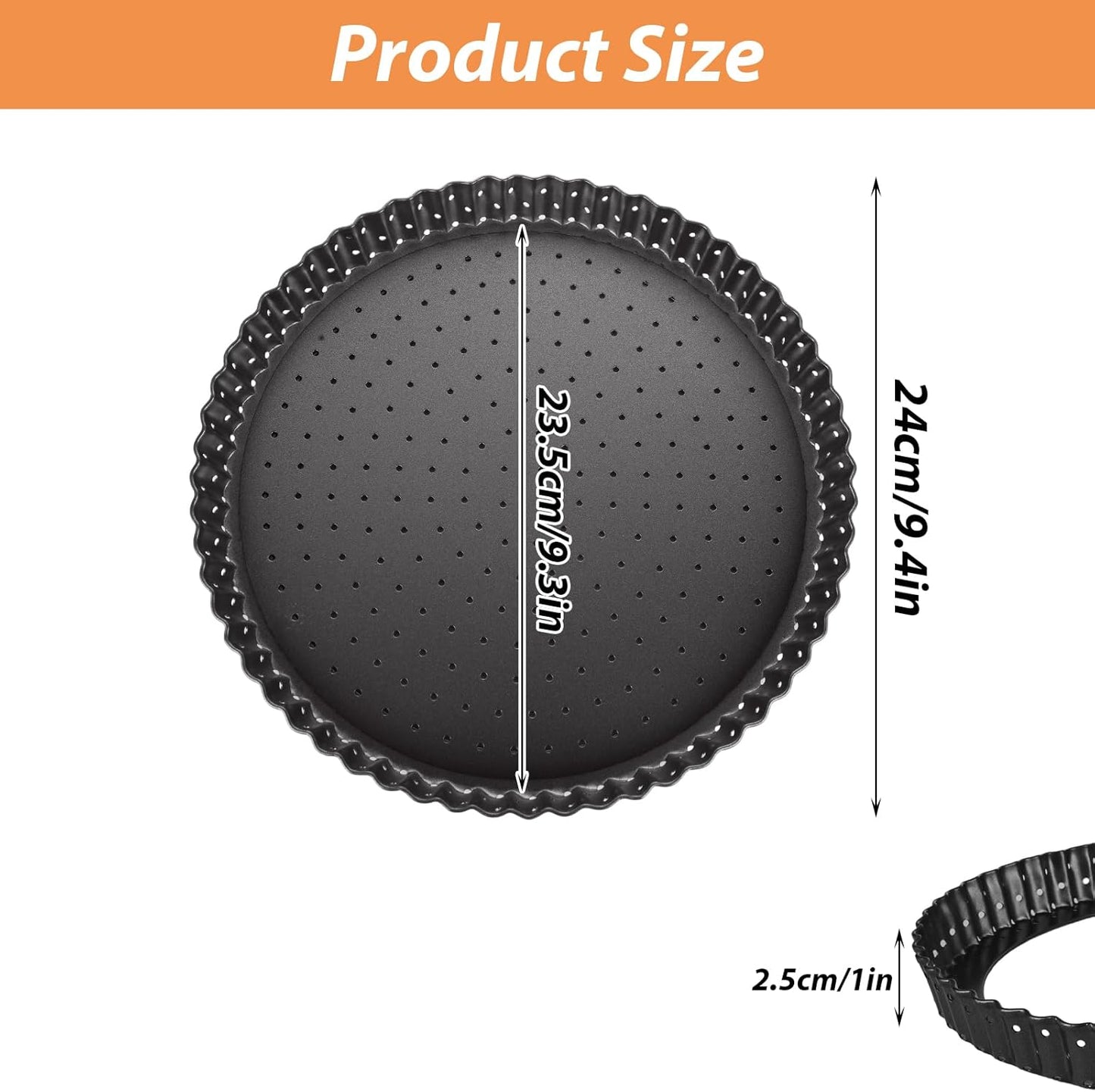 2Pcs Tart Pan 9 Inch Removable Bottom, Non-Stick Quiche Pan with Perforated Holes, Carbon Steel Quiche Baking Dish Fluted Tart Mold for Pies, Tarts and Quiche Baking