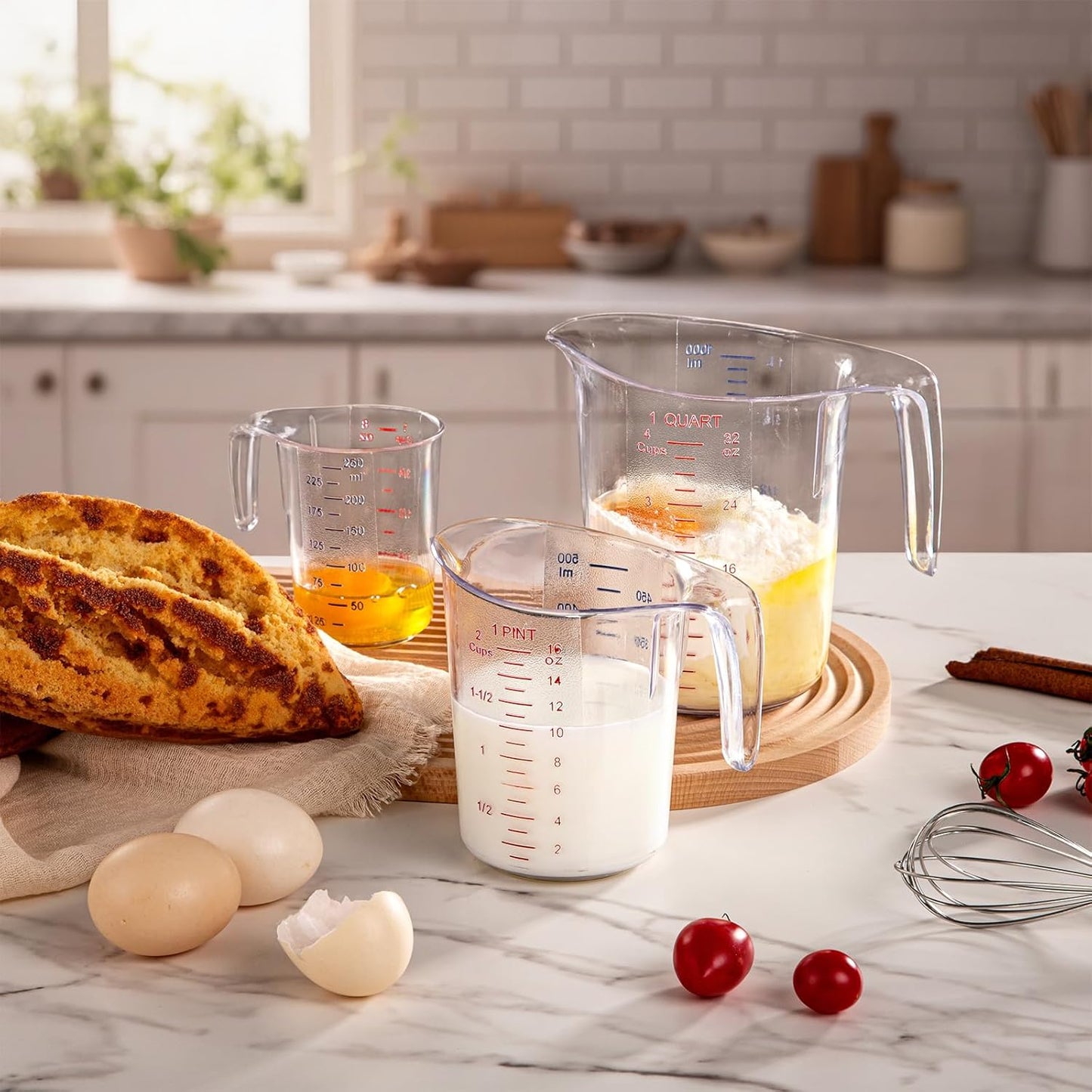 DaYammi Measuring Cups 1-Piece, Unbreakable Food-Grade Plastic Measuring Cup for Dishwasher, 4-Cup Liquid Measuring Cups for Prepping, Baking, Cooking, Readable Markings, 1QT/32OZ/1000ML/1L, Clear