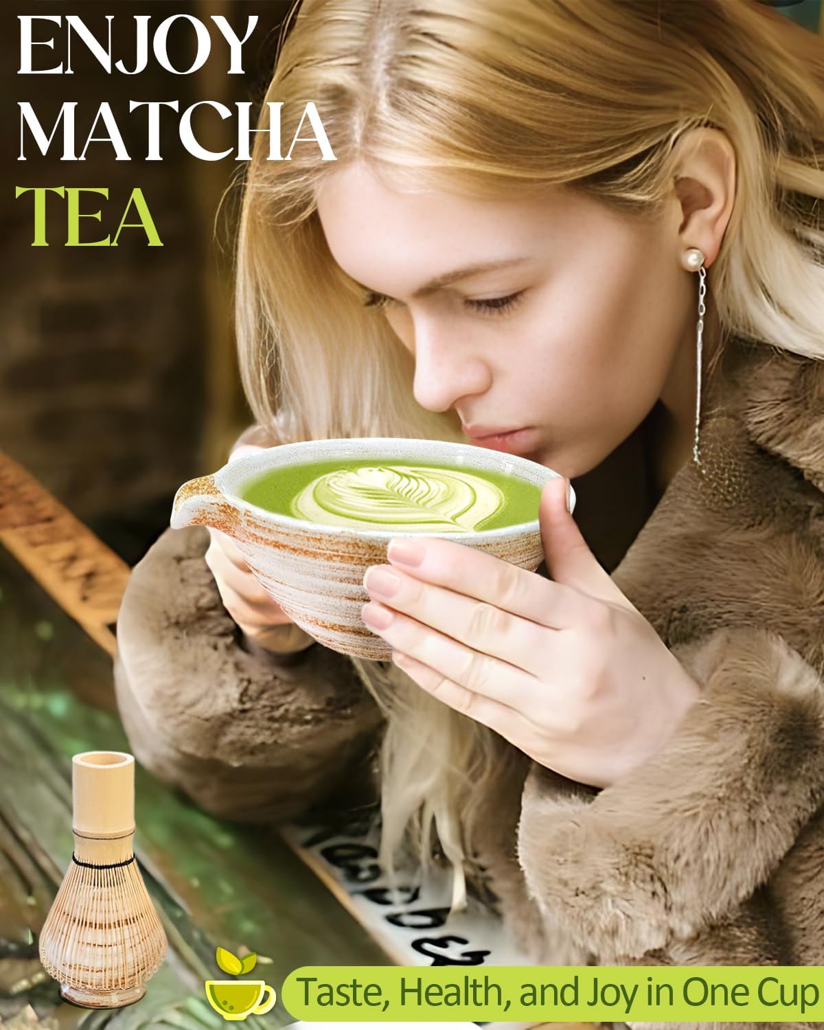 Matcha Whisk Set with Matcha Bowl, Matcha Whisk Holder Matcha Bamboo Whisks, Scoop, Sifter, Unique Gifts for Women Men Girl Friend Home Kitchen Decor Gifts for Tea Enthusiasts Christmas