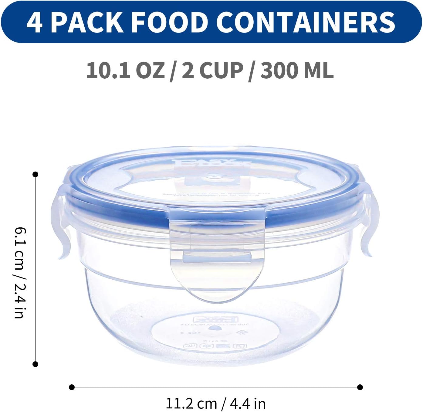 KIGI [ 4 PACK ] 10oz Small Plastic Bowls with Lid Leakproof Food Storage Container Set Meal Prep Containers