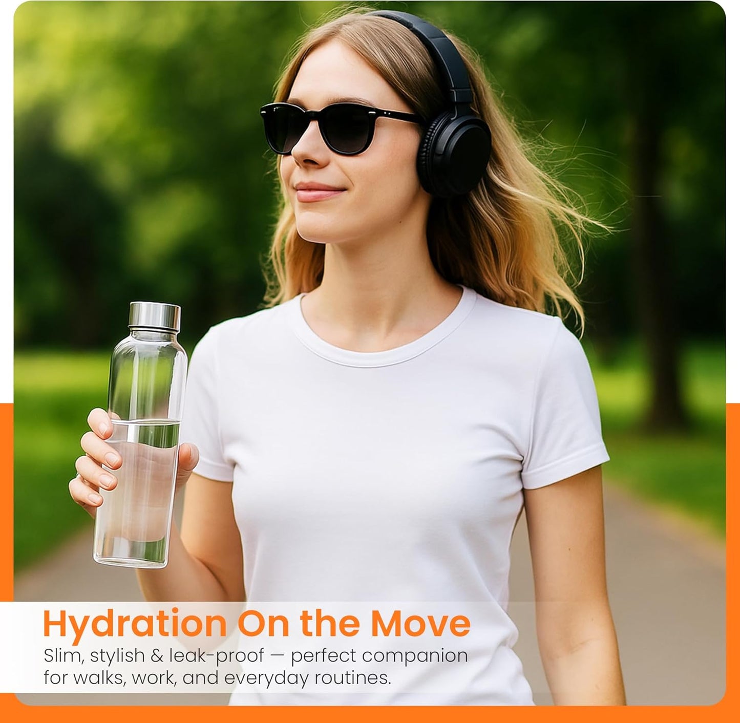 Epica 18-Oz Glass Water Bottles with Lids, Juice Bottles - BPA Free & Eco-Friendly Reusable Refillable Bottles for Juicing, Set of 4 - Clear